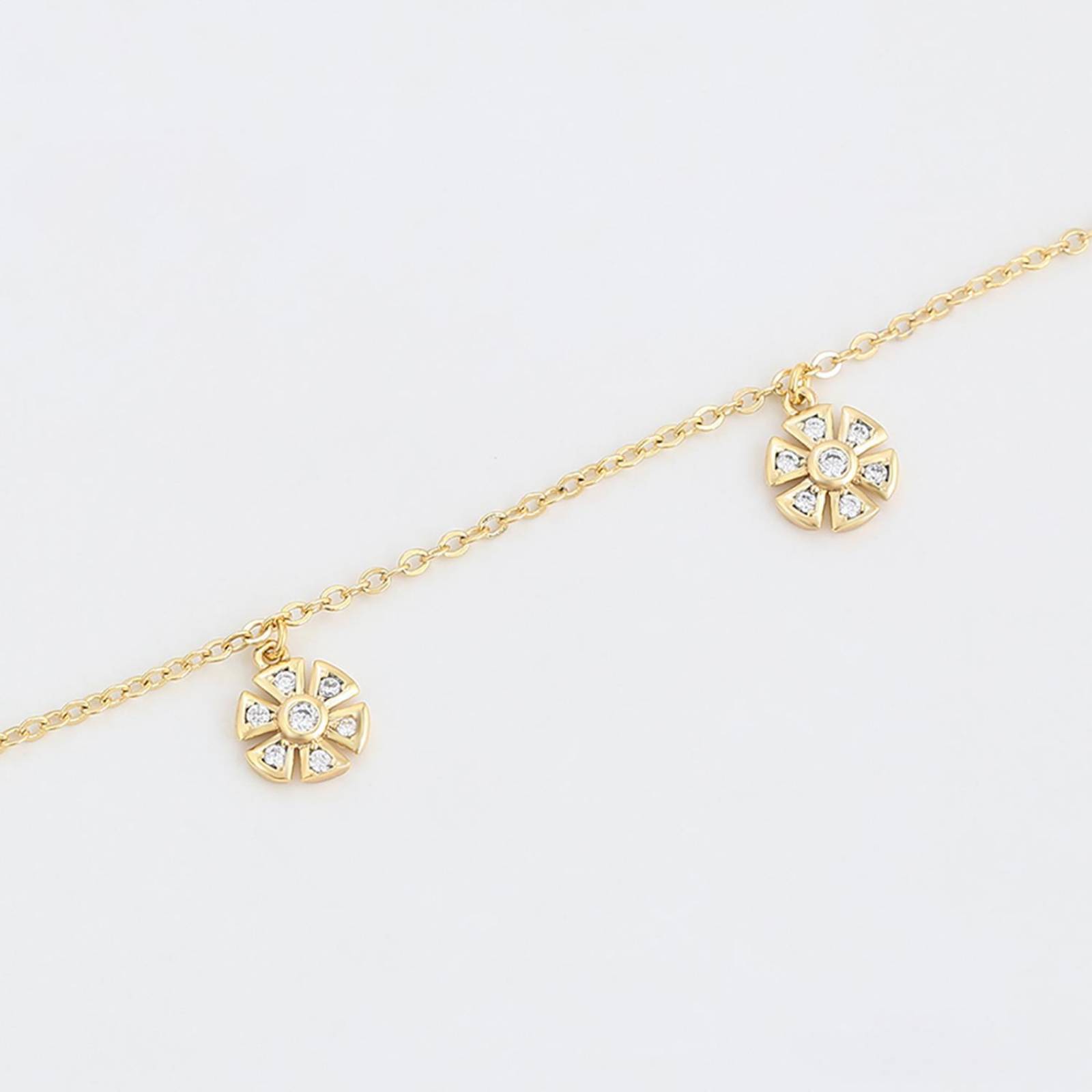 CRISTAL AMOR - Hermosa Pulsera Dijes Flor Cristales Para Dama Oro 14K Laminado Dorado