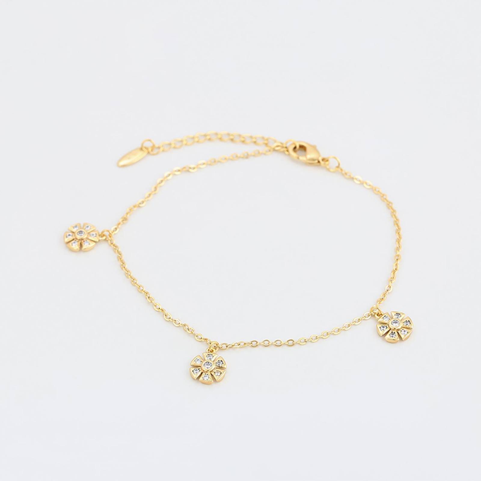 CRISTAL AMOR - Hermosa Pulsera Dijes Flor Cristales Para Dama Oro 14K Laminado Dorado
