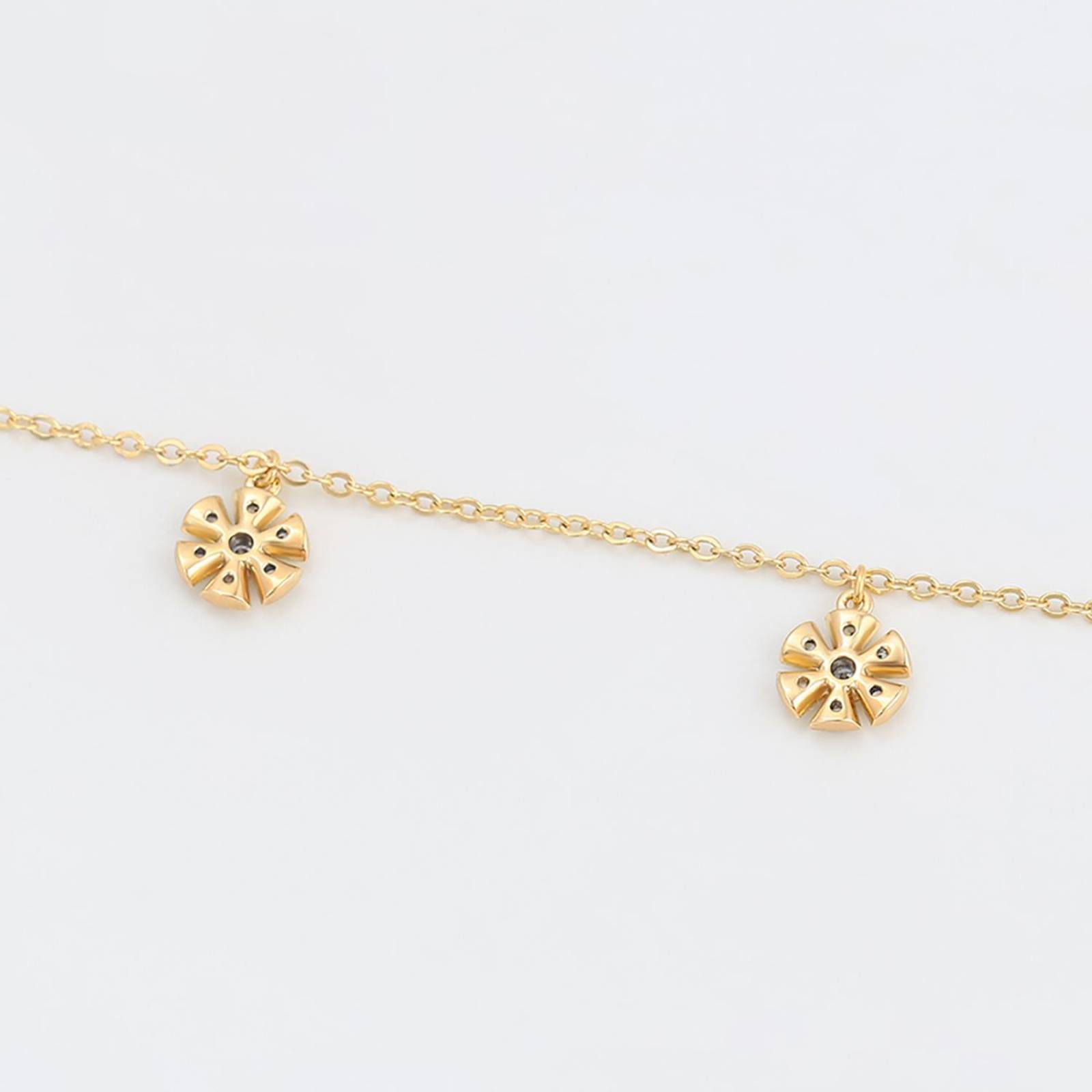 CRISTAL AMOR - Hermosa Pulsera Dijes Flor Cristales Para Dama Oro 14K Laminado Dorado