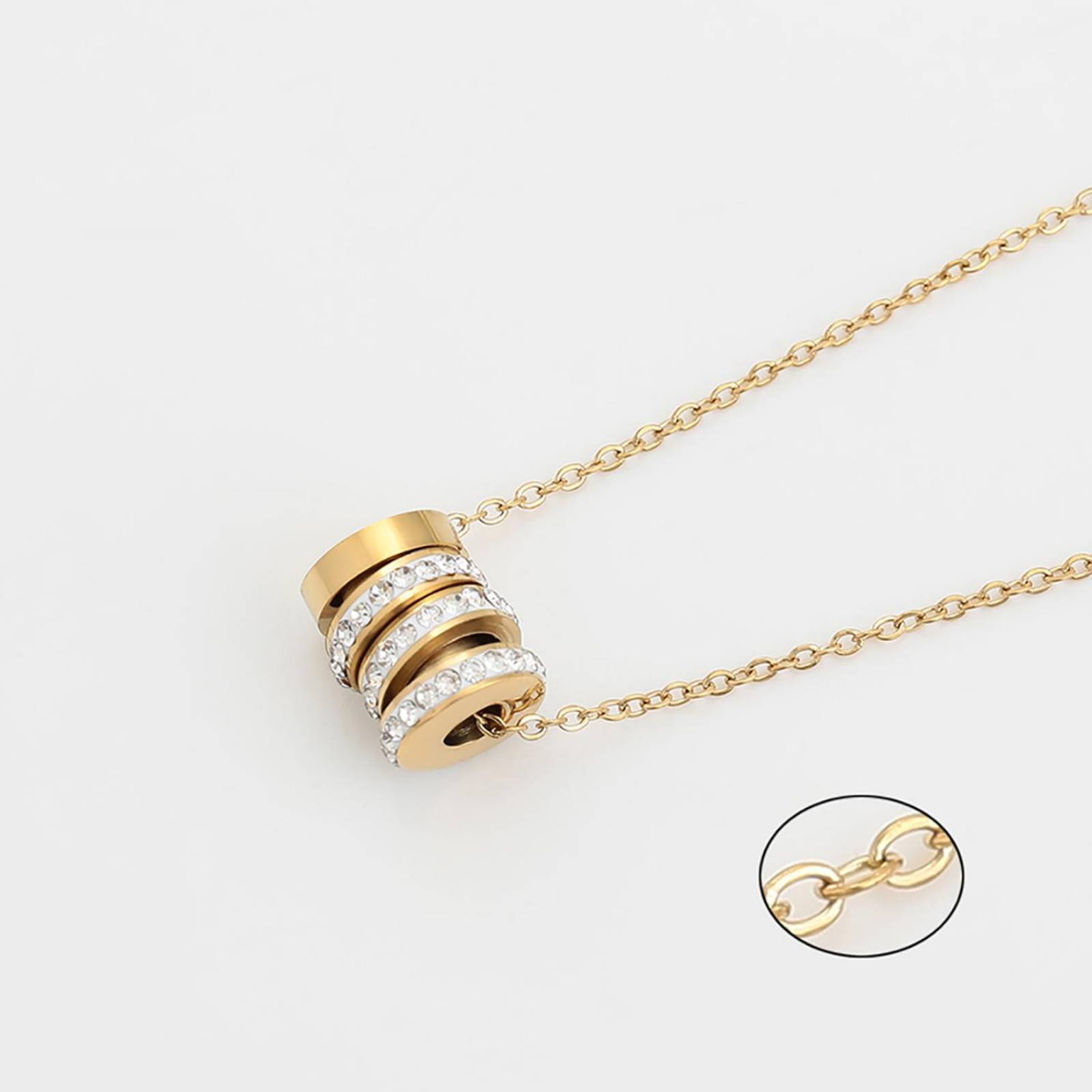 CRISTAL AMOR - Collar y Dije Resorte Barril Cristales Oro 14K Laminado Dorado