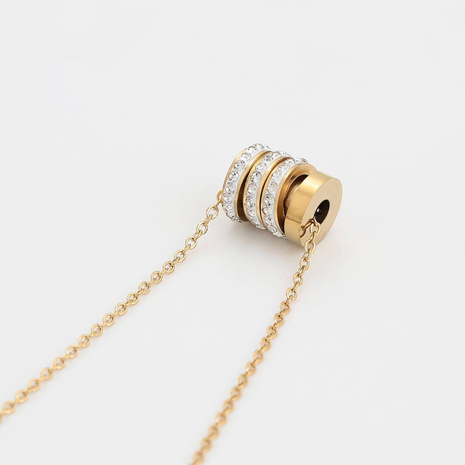 CRISTAL AMOR - Collar y Dije Resorte Barril Cristales Oro 14K Laminado Dorado