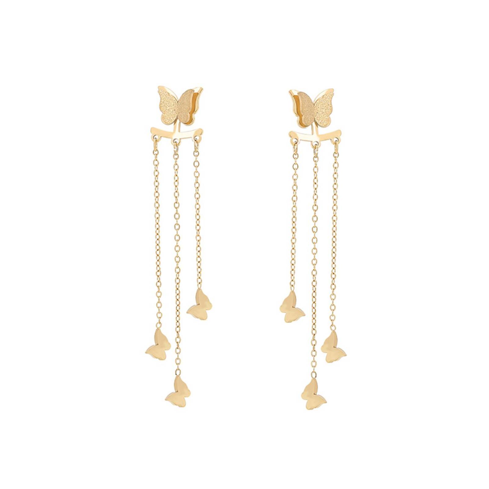 CRISTAL AMOR - Aretes Largos Cascada Fiesta Mariposas Colgantes Oro 14K Laminado Dorado