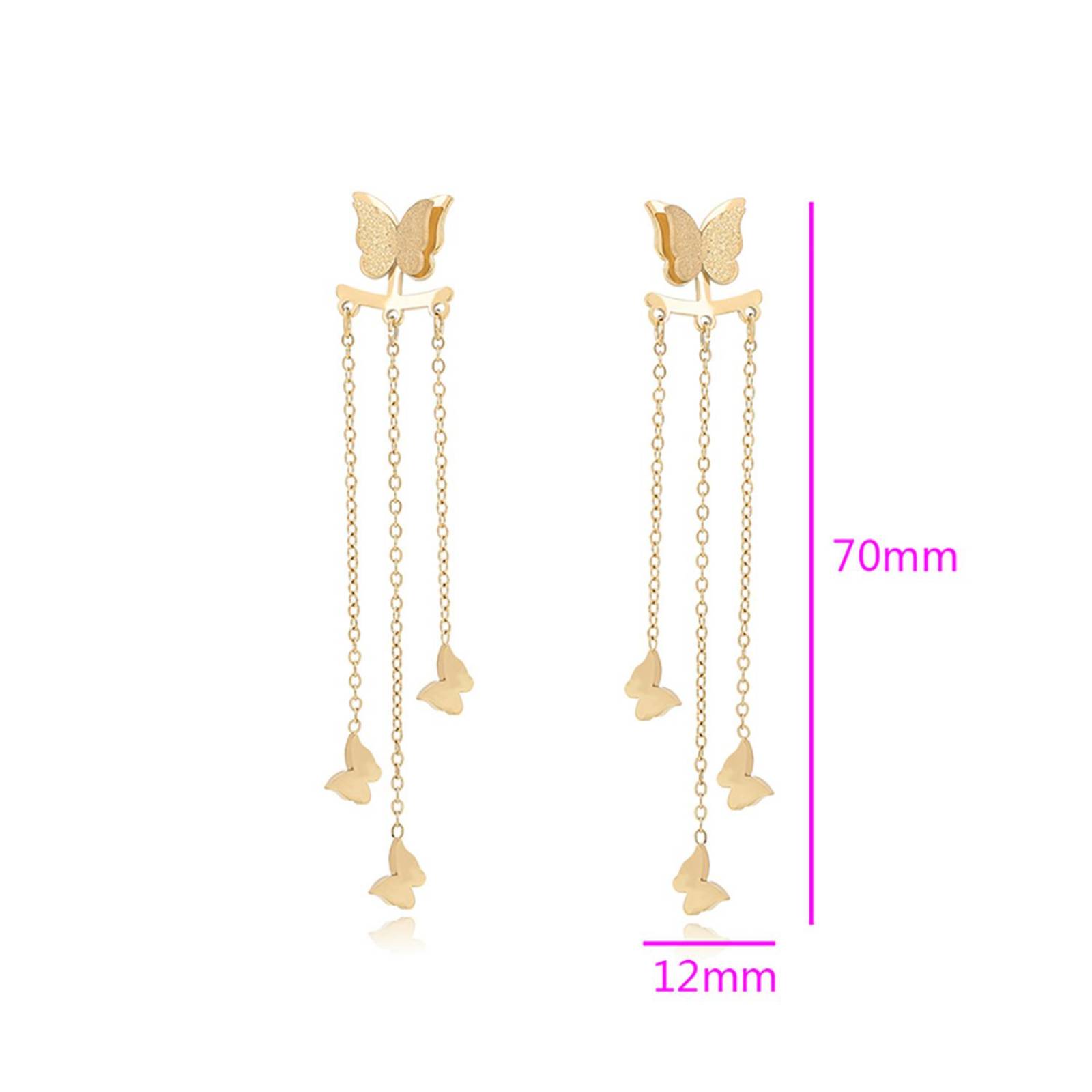 CRISTAL AMOR - Aretes Largos Cascada Fiesta Mariposas Colgantes Oro 14K Laminado Dorado