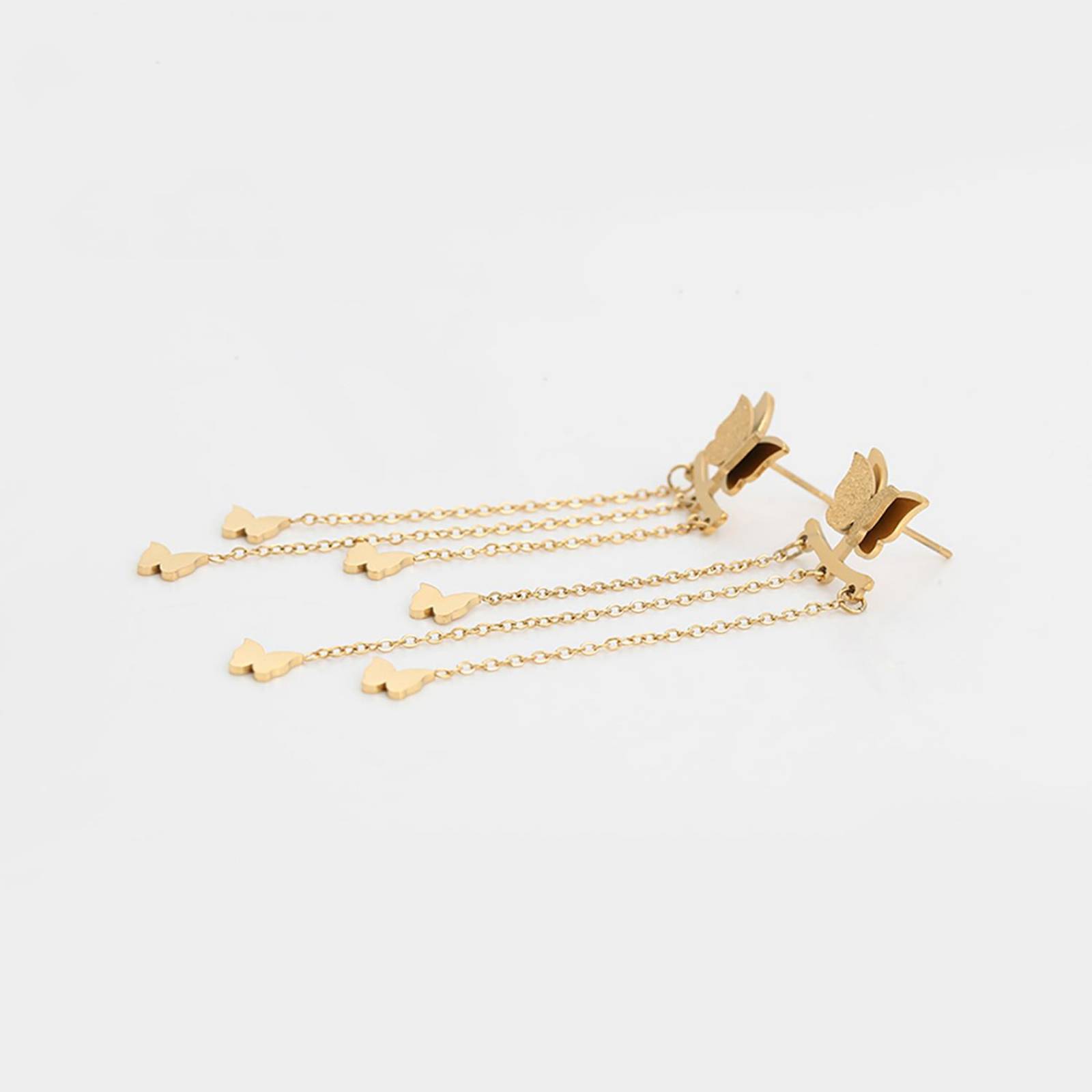 CRISTAL AMOR - Aretes Largos Cascada Fiesta Mariposas Colgantes Oro 14K Laminado Dorado