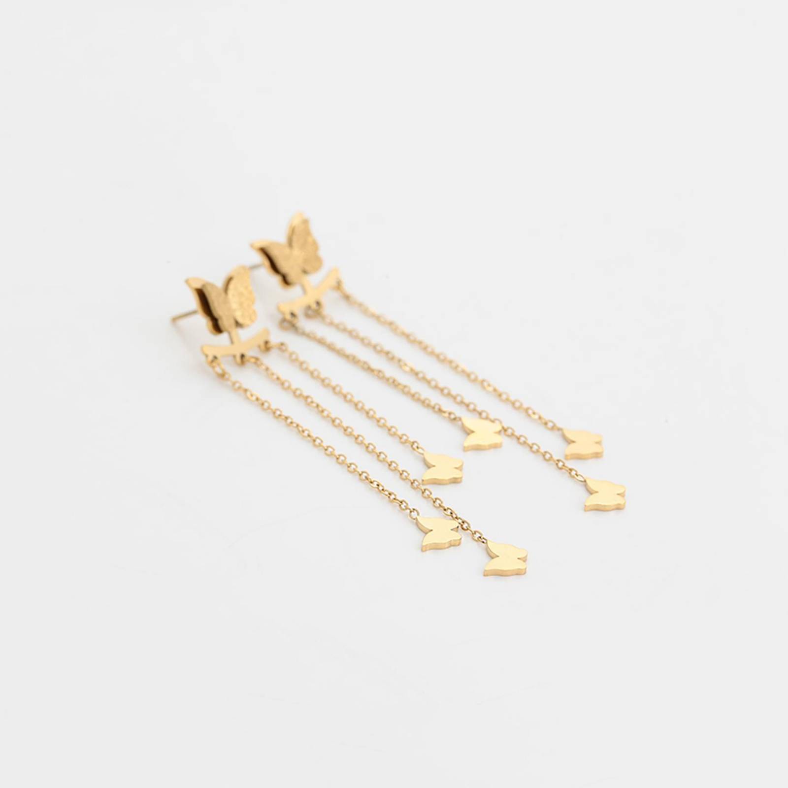 CRISTAL AMOR - Aretes Largos Cascada Fiesta Mariposas Colgantes Oro 14K Laminado Dorado