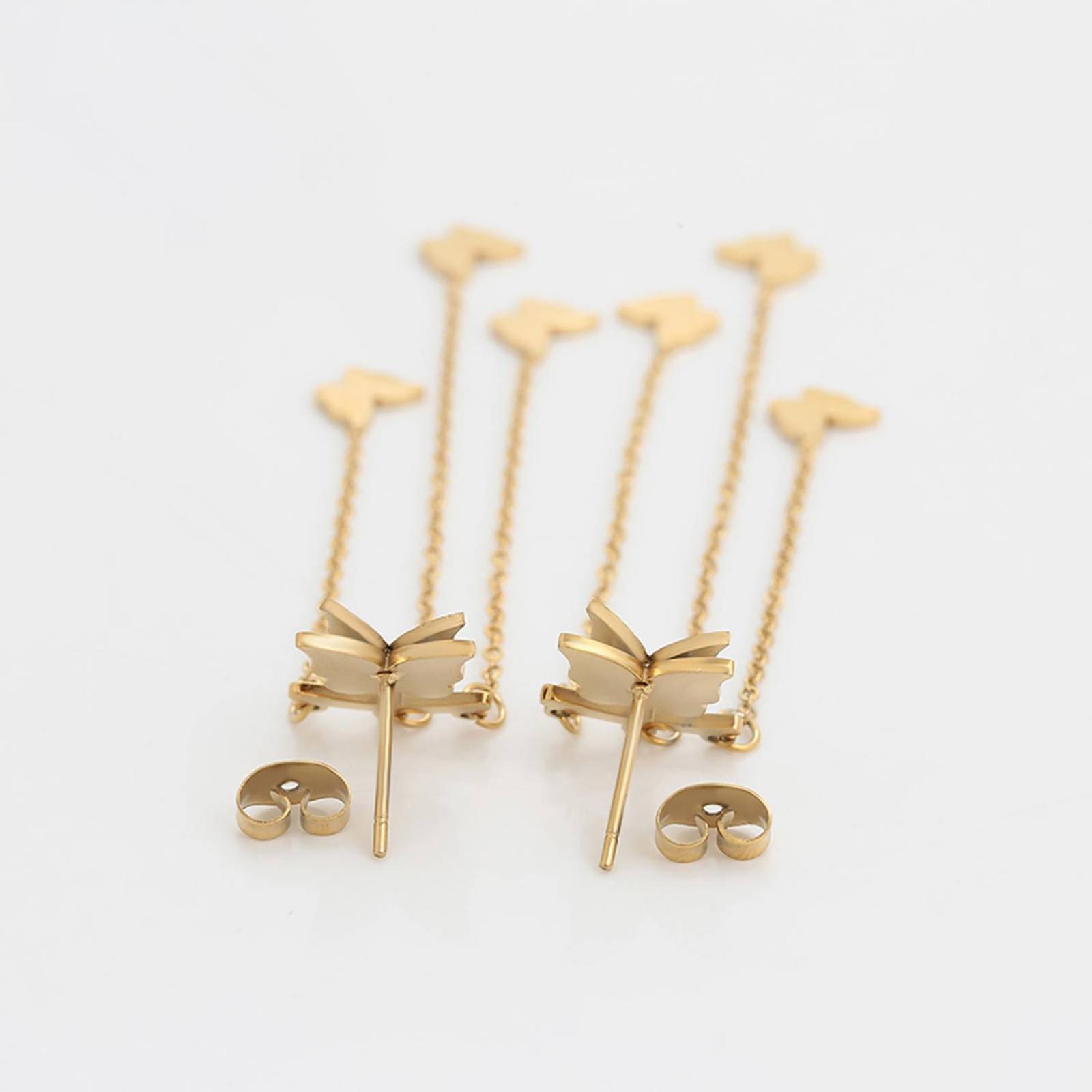 CRISTAL AMOR - Aretes Largos Cascada Fiesta Mariposas Colgantes Oro 14K Laminado Dorado