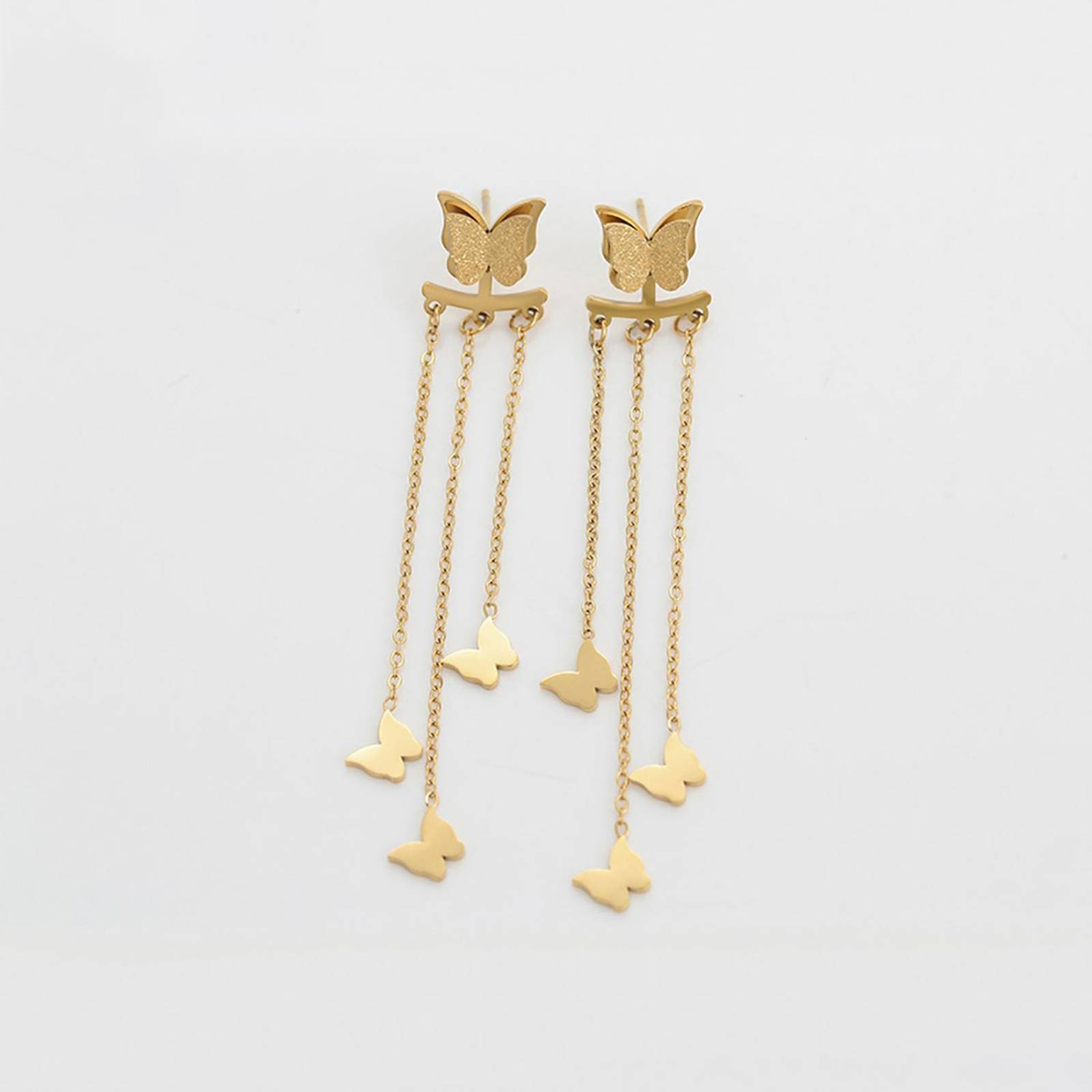 CRISTAL AMOR - Aretes Largos Cascada Fiesta Mariposas Colgantes Oro 14K Laminado Dorado