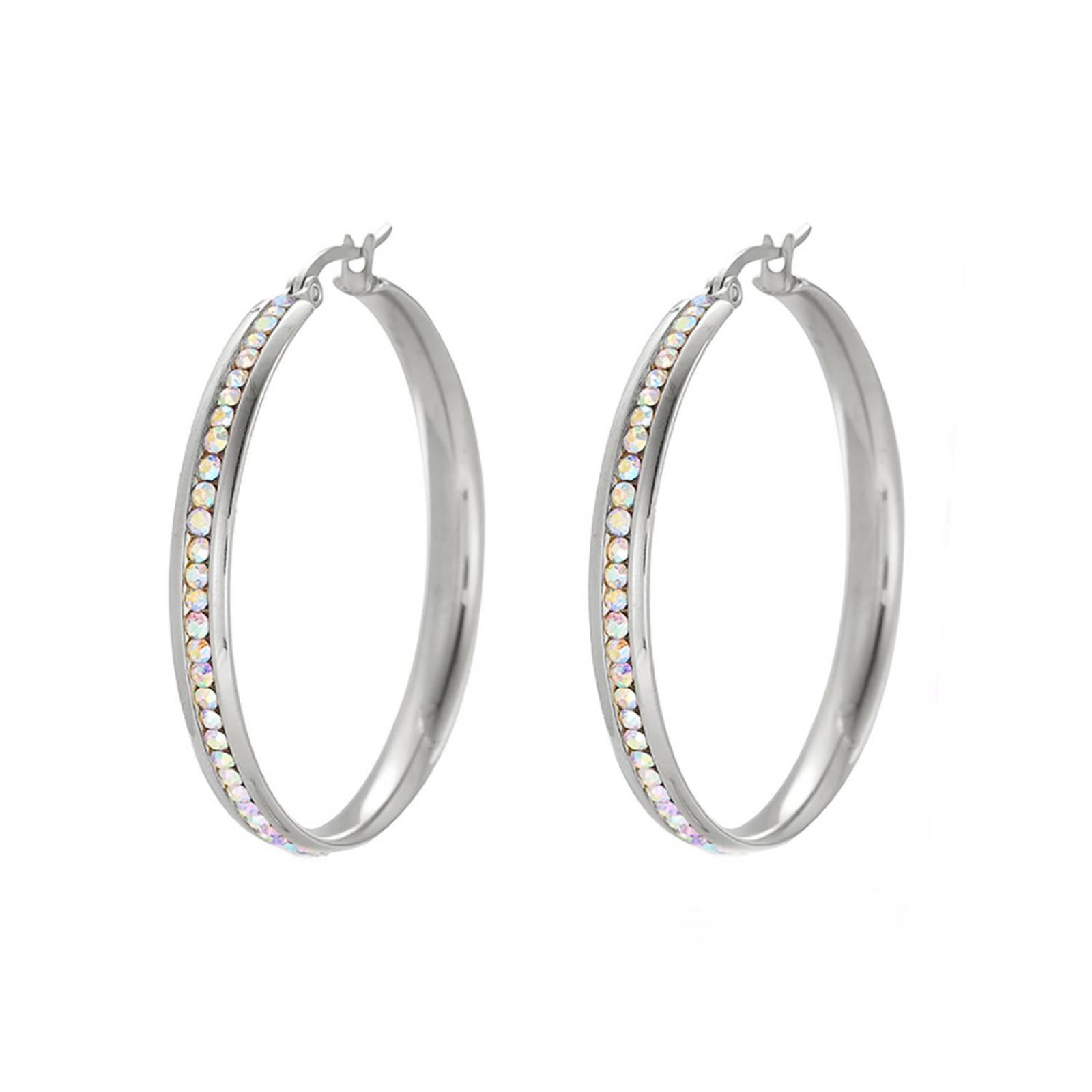 CRISTAL AMOR - Arracadas Grandes Cristal Oro 14k Laminado Para Dama Blanco