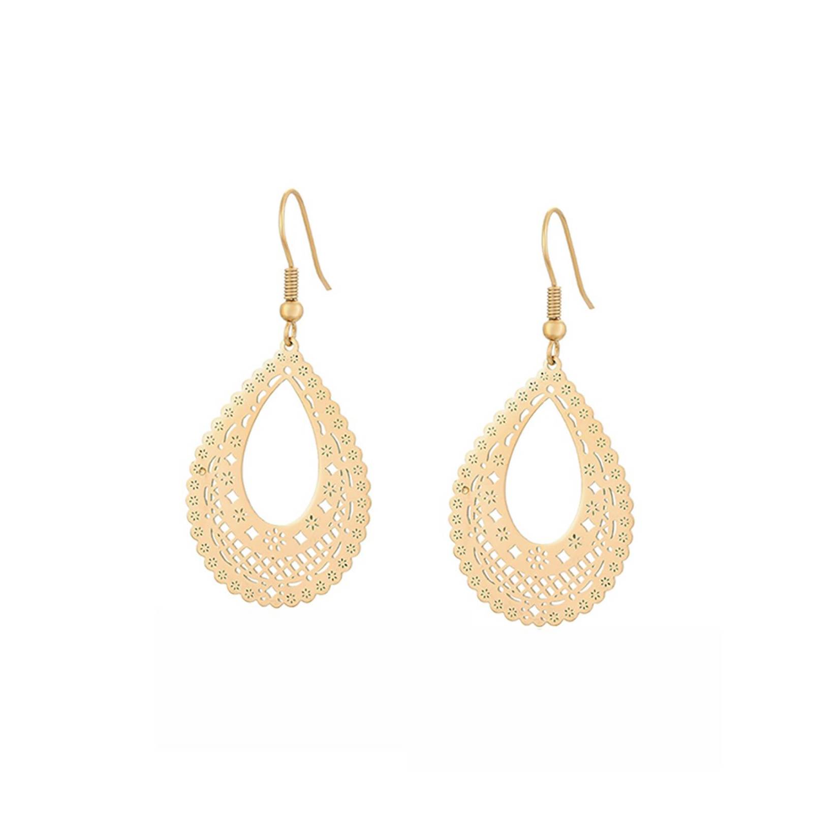CRISTAL AMOR - Aretes Colgantes Para Dama Gota Filigrana Flores Oro 14K Laminado Dorado