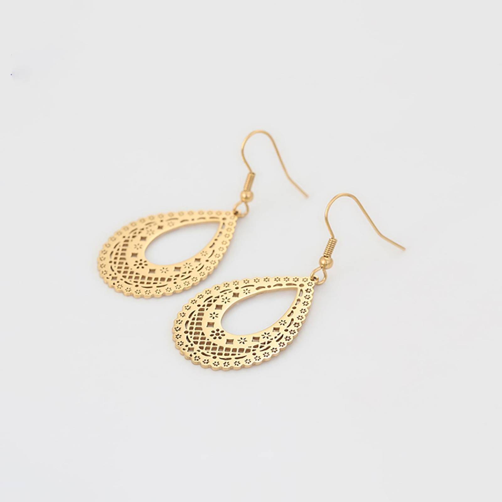 CRISTAL AMOR - Aretes Colgantes Para Dama Gota Filigrana Flores Oro 14K Laminado Dorado