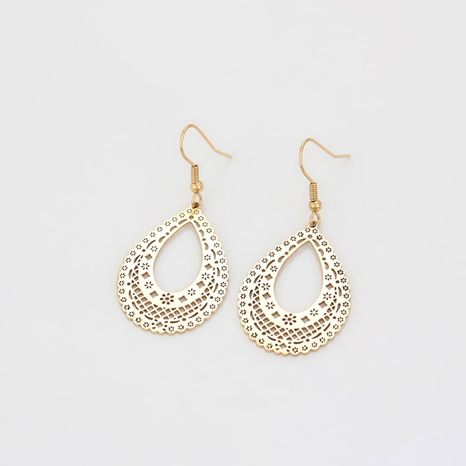 CRISTAL AMOR - Aretes Colgantes Para Dama Gota Filigrana Flores Oro 14K Laminado Dorado