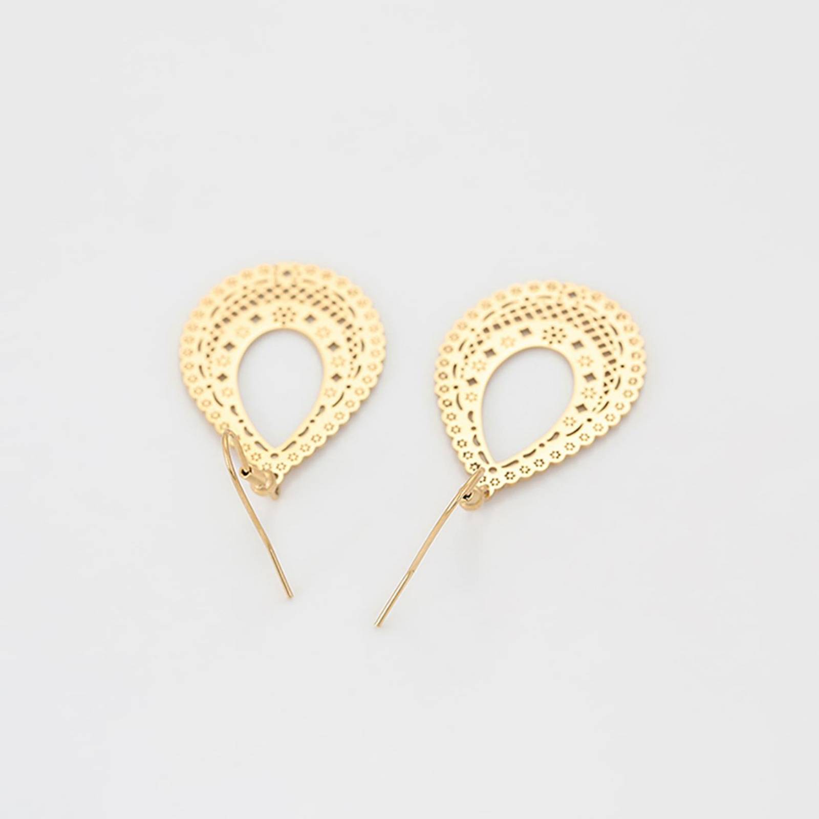 CRISTAL AMOR - Aretes Colgantes Para Dama Gota Filigrana Flores Oro 14K Laminado Dorado
