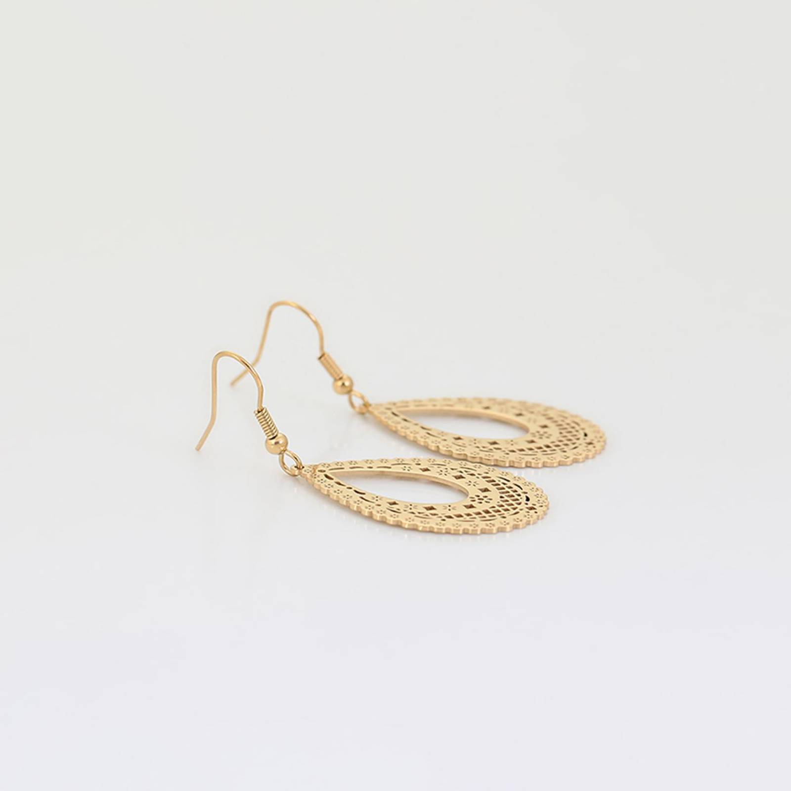 CRISTAL AMOR - Aretes Colgantes Para Dama Gota Filigrana Flores Oro 14K Laminado Dorado