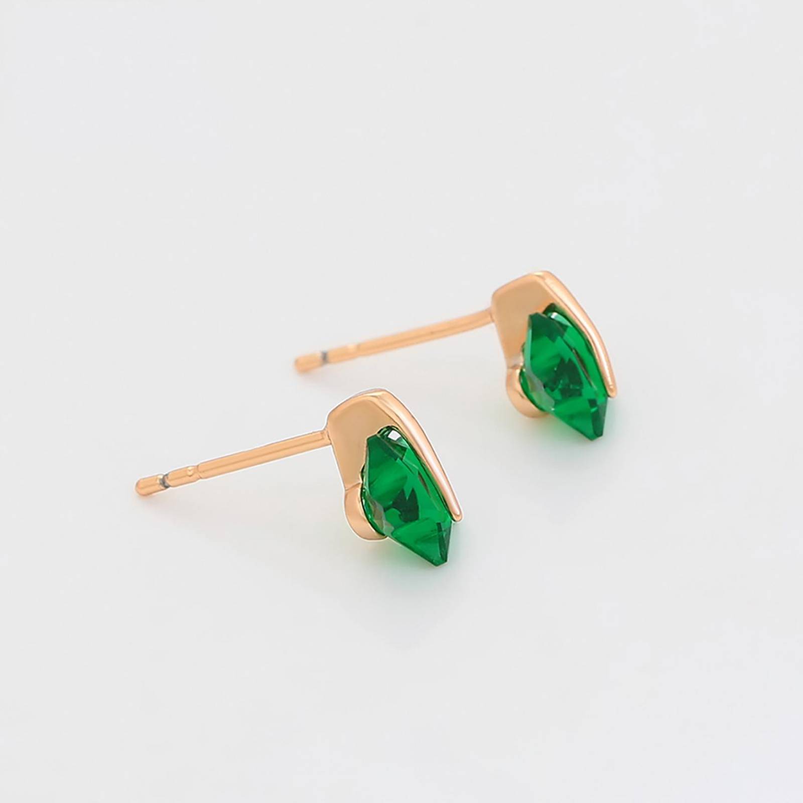 CRISTAL AMOR - Aretes Broqueles Estrella Esmeralda Adulto Niña Oro 18K Laminado Dorado