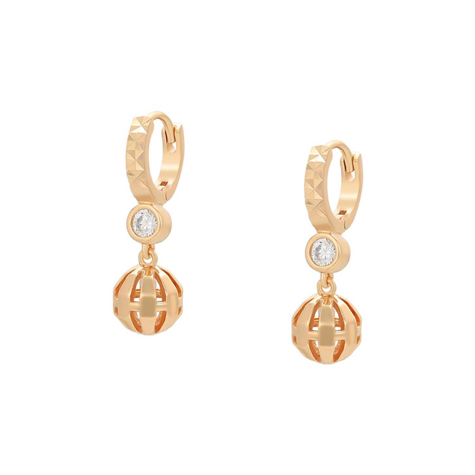 CRISTAL AMOR - Aretes Arracadas Dama Bolita Colgante Con Cristal Austriaco Oro 14K Laminado Dorado