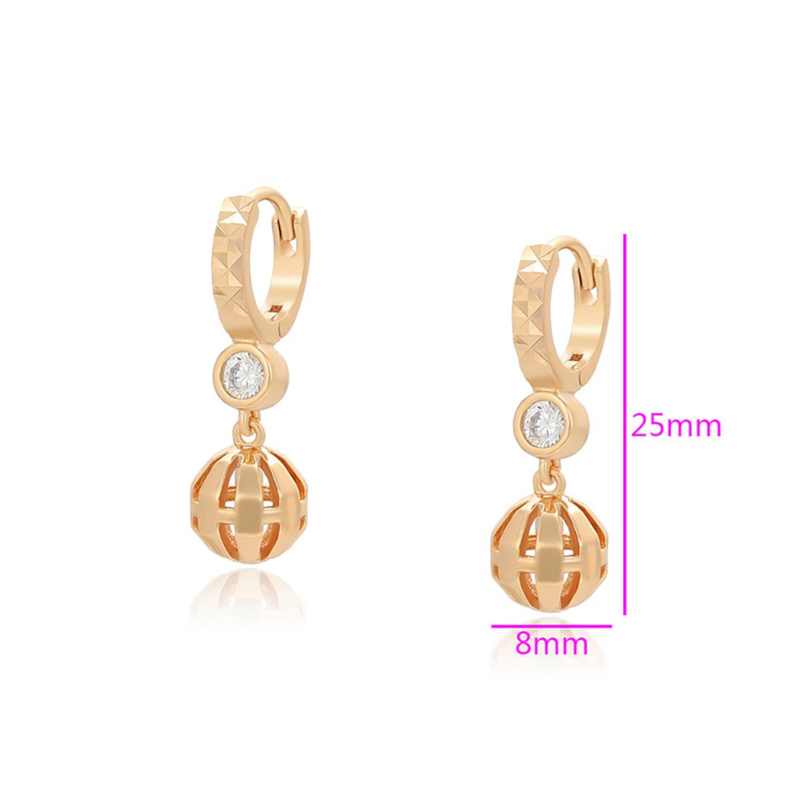 CRISTAL AMOR - Aretes Arracadas Dama Bolita Colgante Con Cristal Austriaco Oro 14K Laminado Dorado