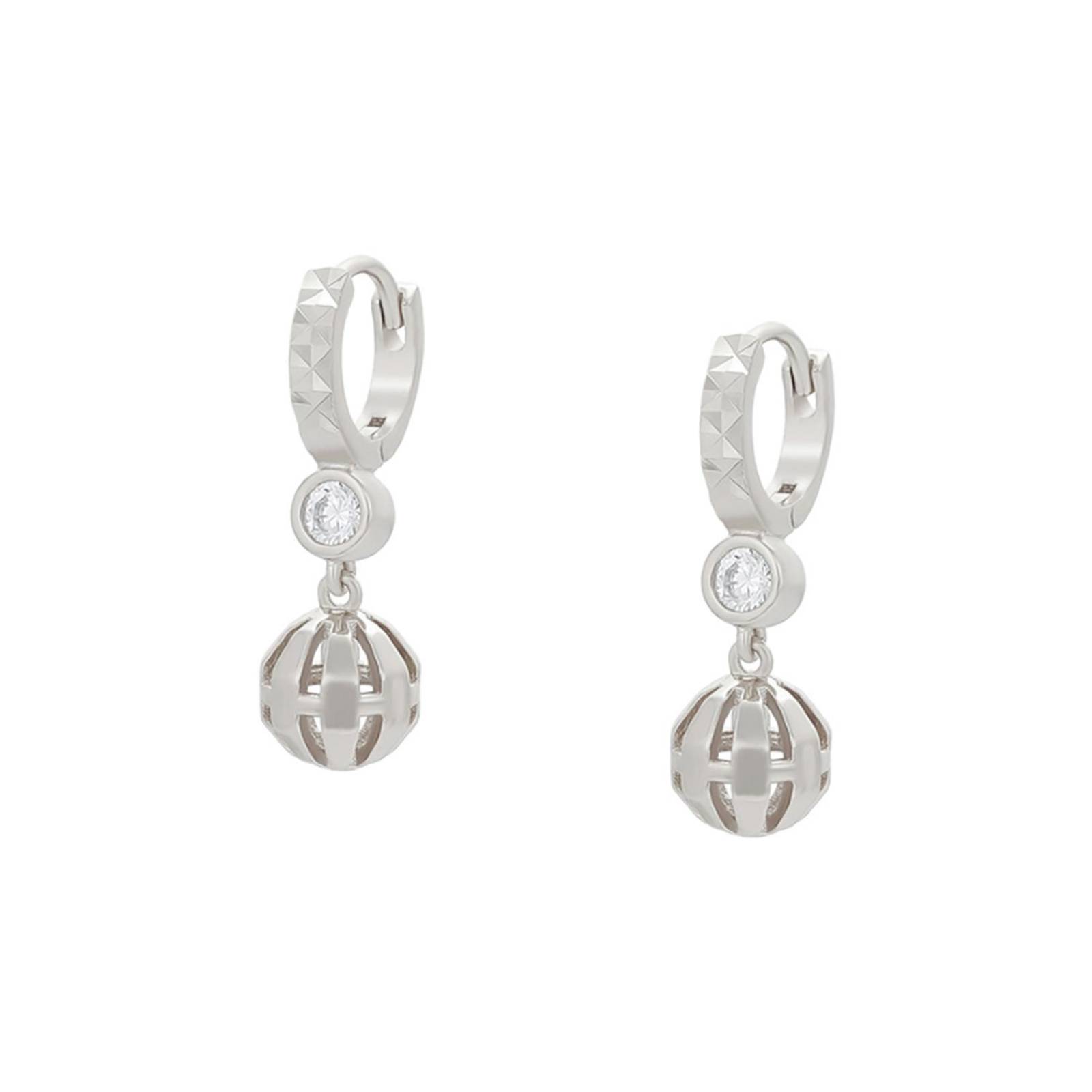 CRISTAL AMOR - Aretes Arracadas Dama Bolita Colgante Con Cristal Austriaco Oro 14K Laminado Blanco