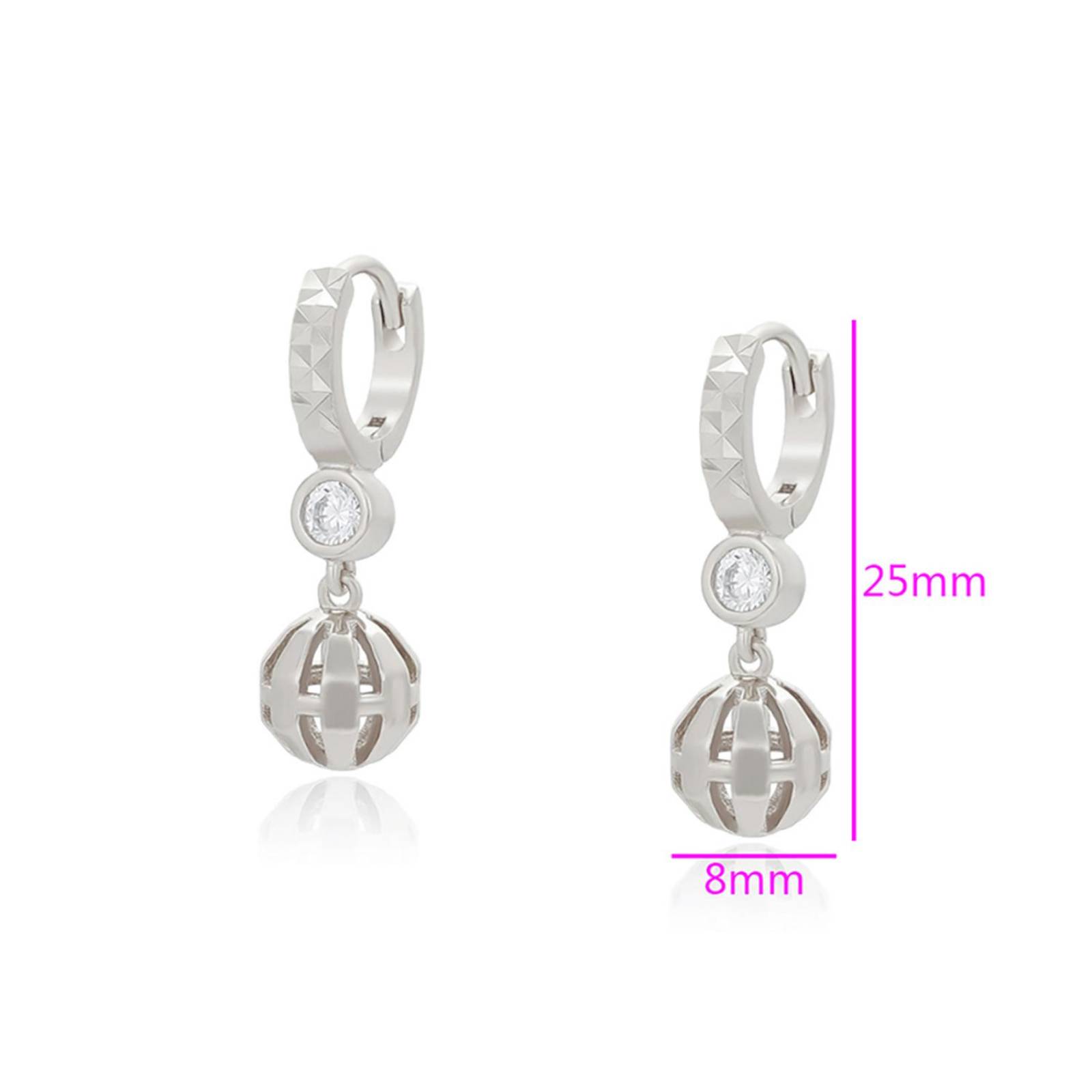 CRISTAL AMOR - Aretes Arracadas Dama Bolita Colgante Con Cristal Austriaco Oro 14K Laminado Blanco