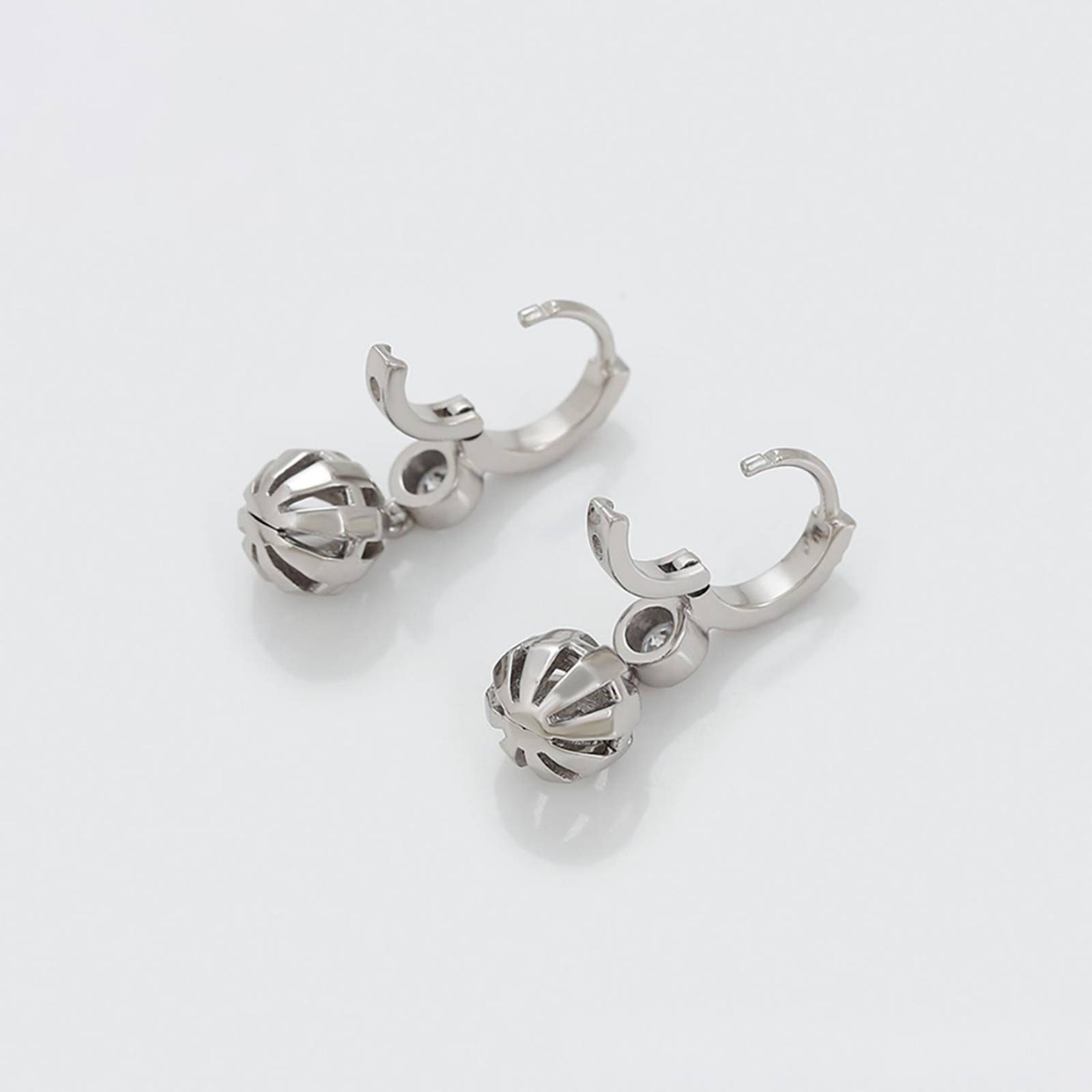 CRISTAL AMOR - Aretes Arracadas Dama Bolita Colgante Con Cristal Austriaco Oro 14K Laminado Blanco