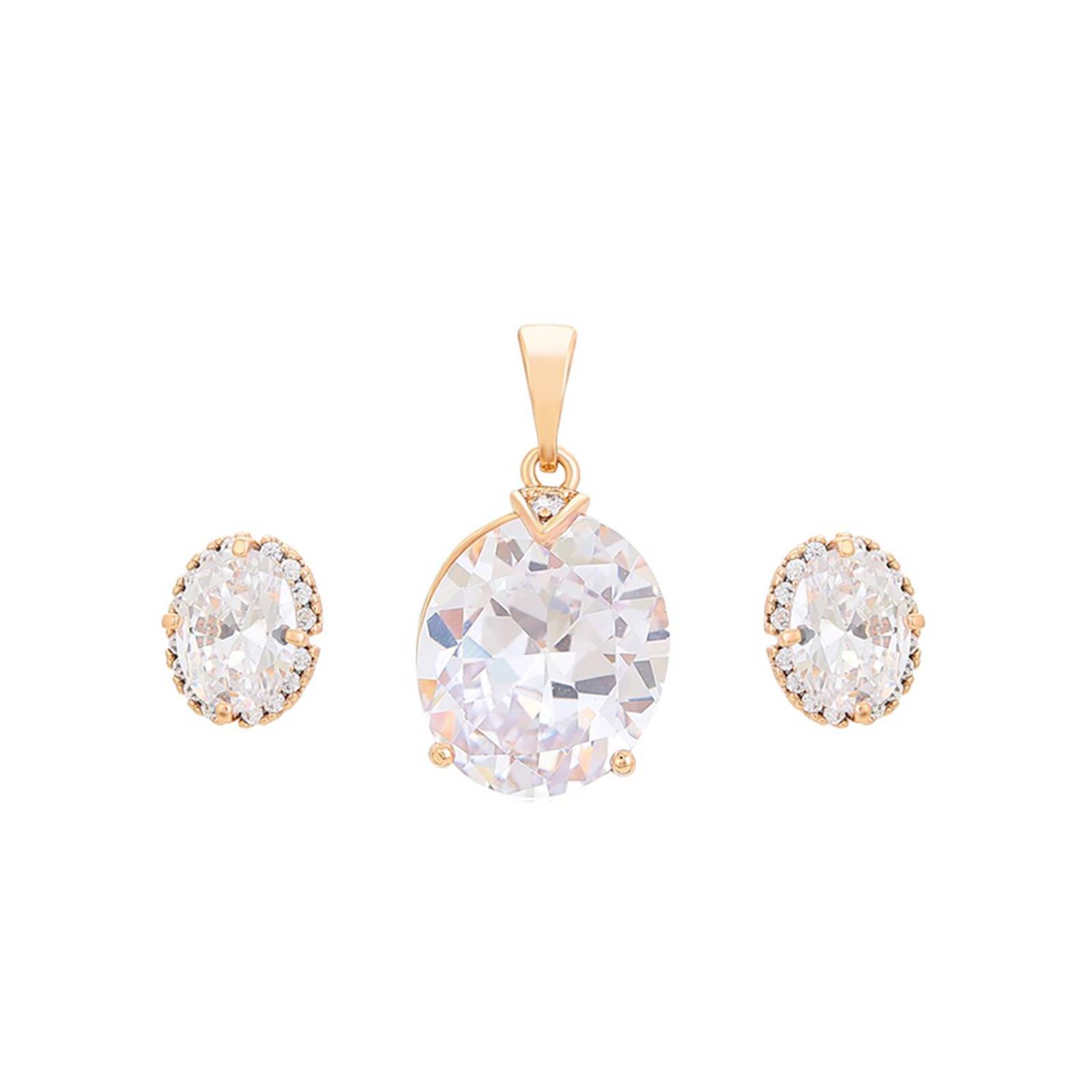 CRISTAL AMOR - Elegante Set Collar y Aretes Dama Con Cristales Oro 14K Laminado Dorado