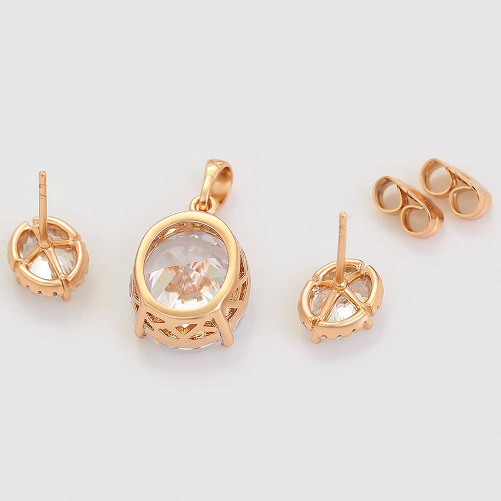 CRISTAL AMOR - Elegante Set Collar y Aretes Dama Con Cristales Oro 14K Laminado Dorado