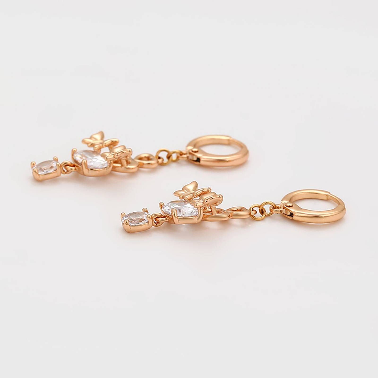 CRISTAL AMOR - Aretes Dama Mariposa Corazón Cristales Colgantes Oro 18K Laminado Dorado