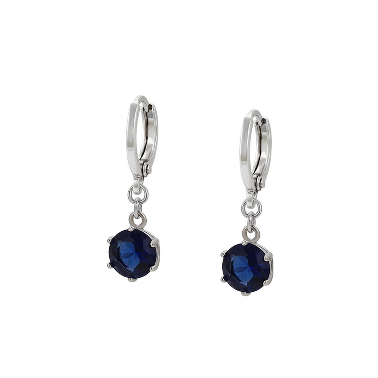 CRISTAL AMOR - Clasicos Aretes Dama Colgantes Zafiro Oro 14K Laminado Azul