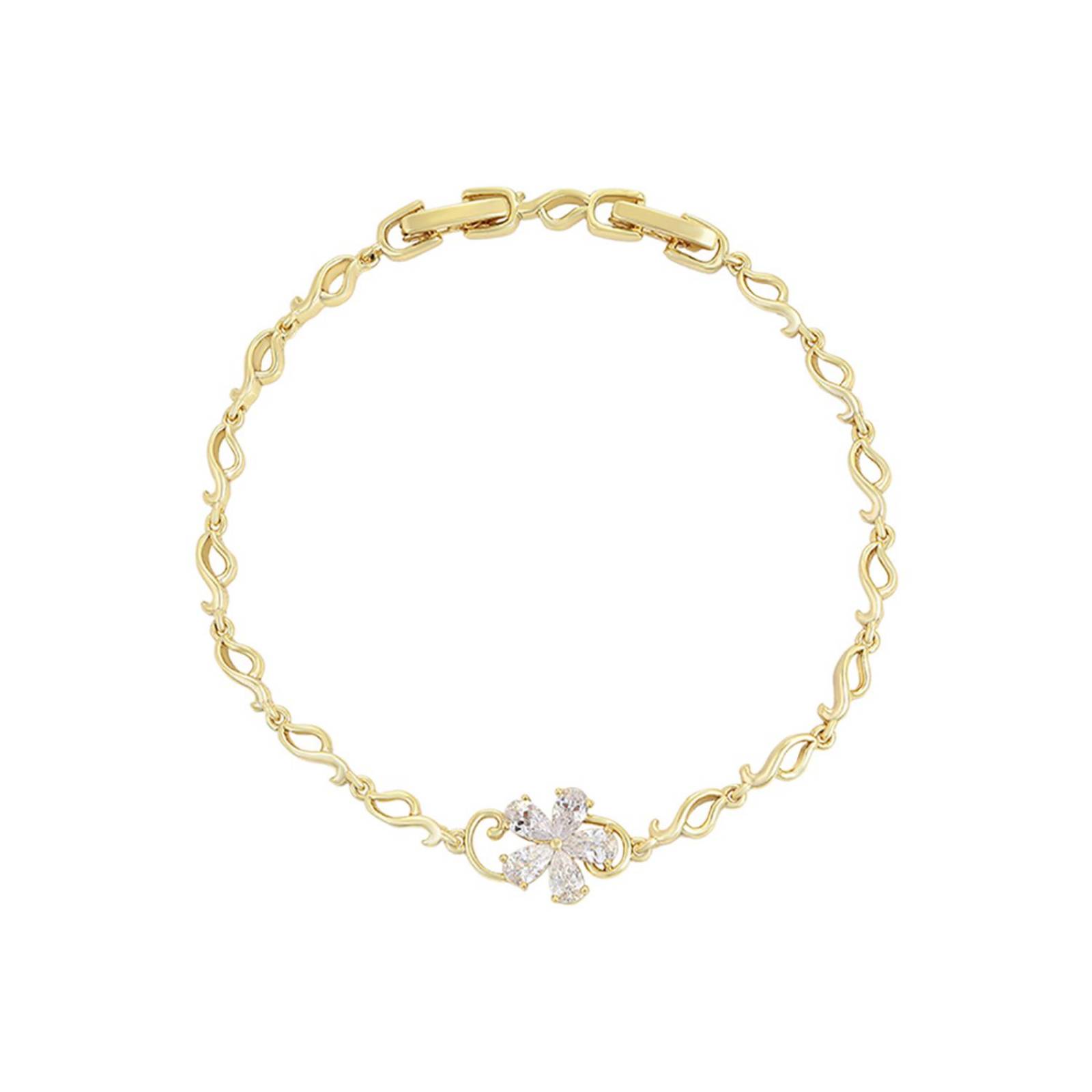 CRISTAL AMOR - Pulsera Para Dama Flor Cristales Austriacos Ajustable Oro 14K Laminado Dorado