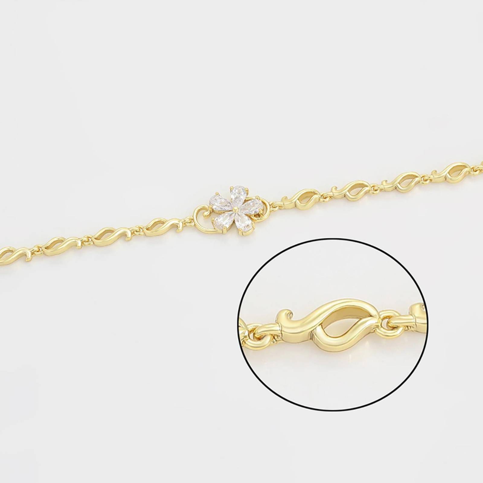 CRISTAL AMOR - Pulsera Para Dama Flor Cristales Austriacos Ajustable Oro 14K Laminado Dorado