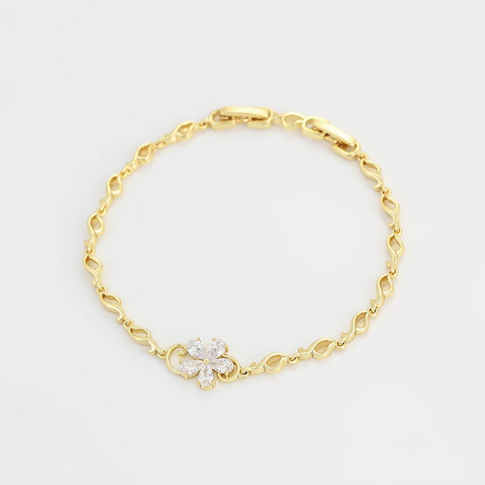 CRISTAL AMOR - Pulsera Para Dama Flor Cristales Austriacos Ajustable Oro 14K Laminado Dorado