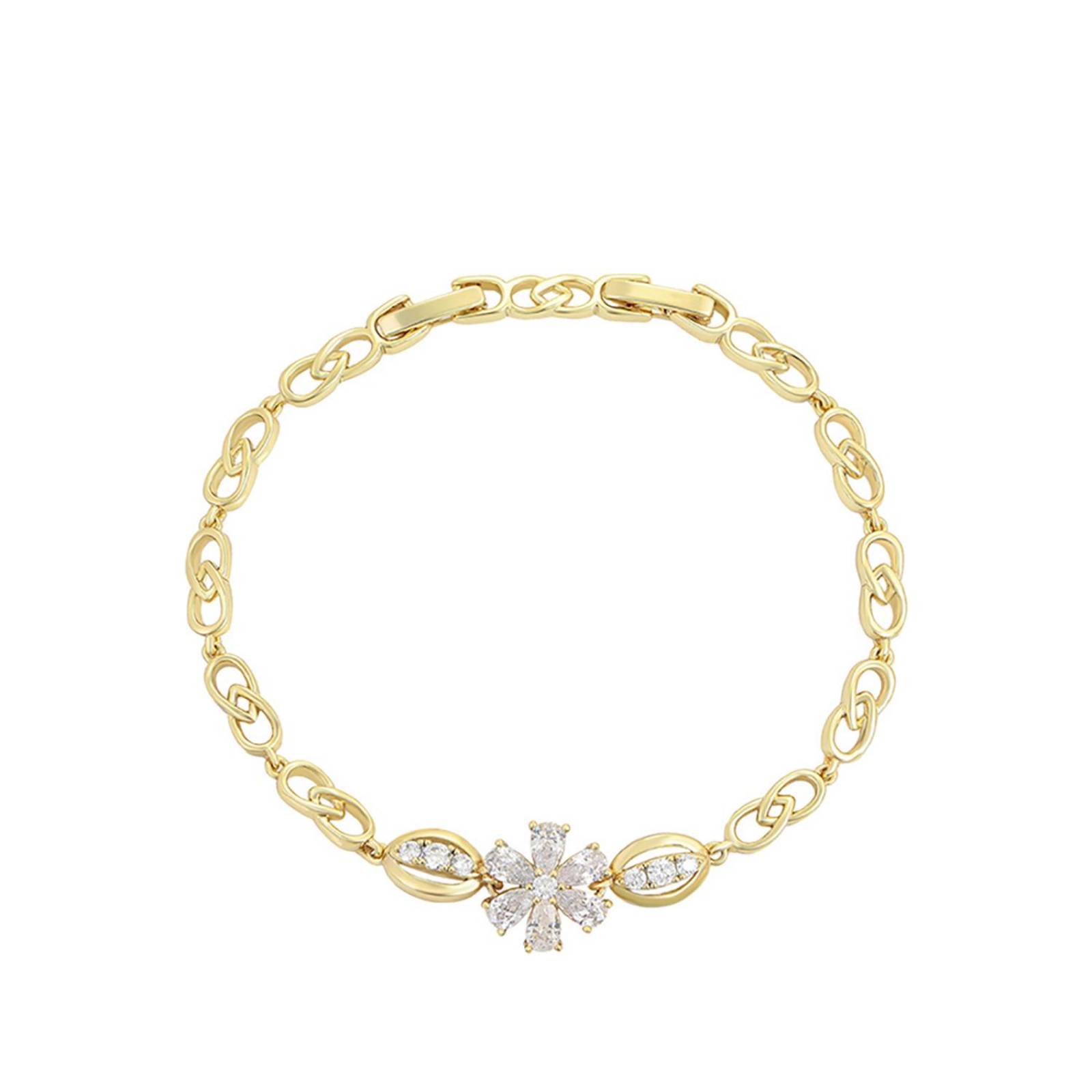 CRISTAL AMOR - Pulsera Esclava Flor Margarita Cristales Para Dama Oro 14K Laminado Dorado