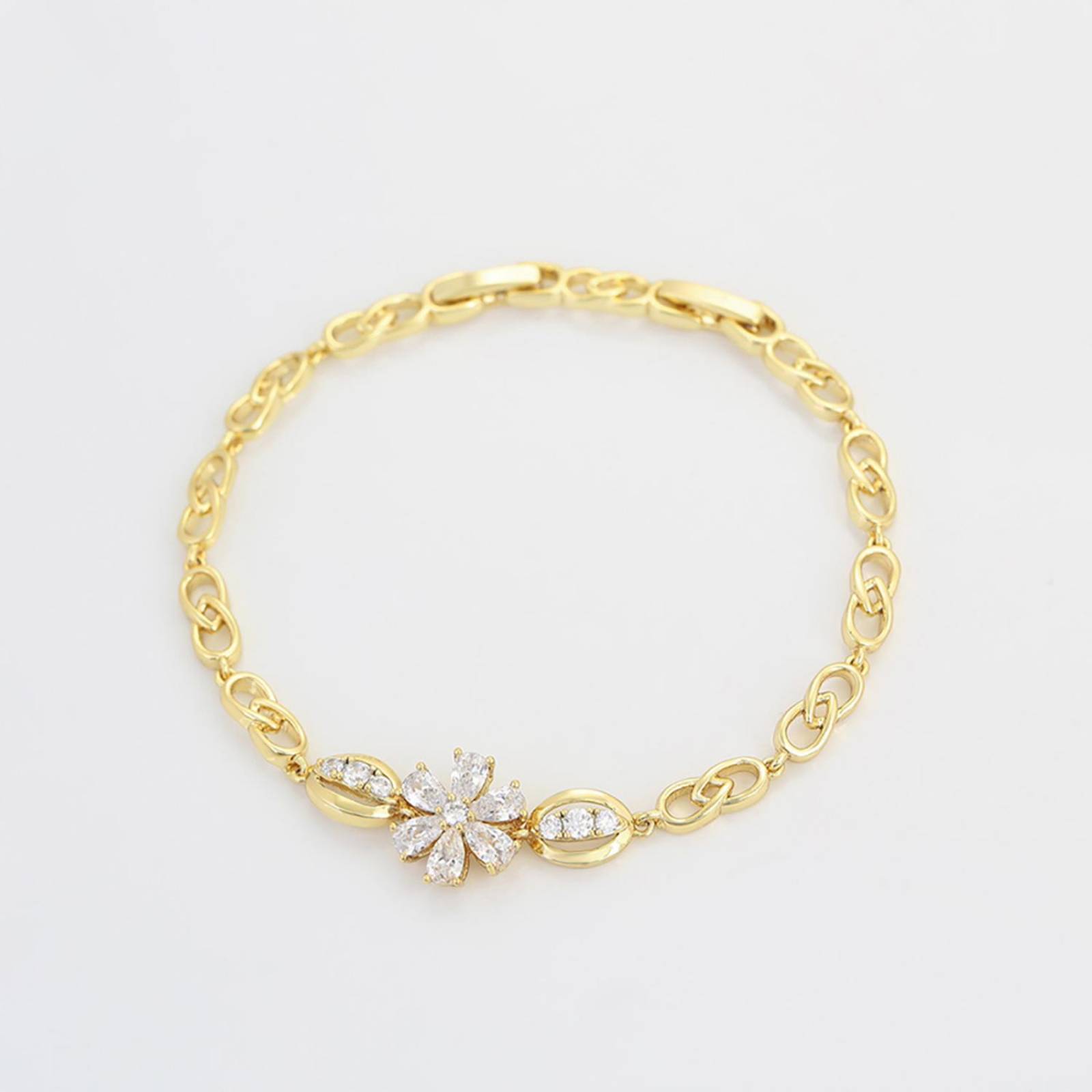 CRISTAL AMOR - Pulsera Esclava Flor Margarita Cristales Para Dama Oro 14K Laminado Dorado