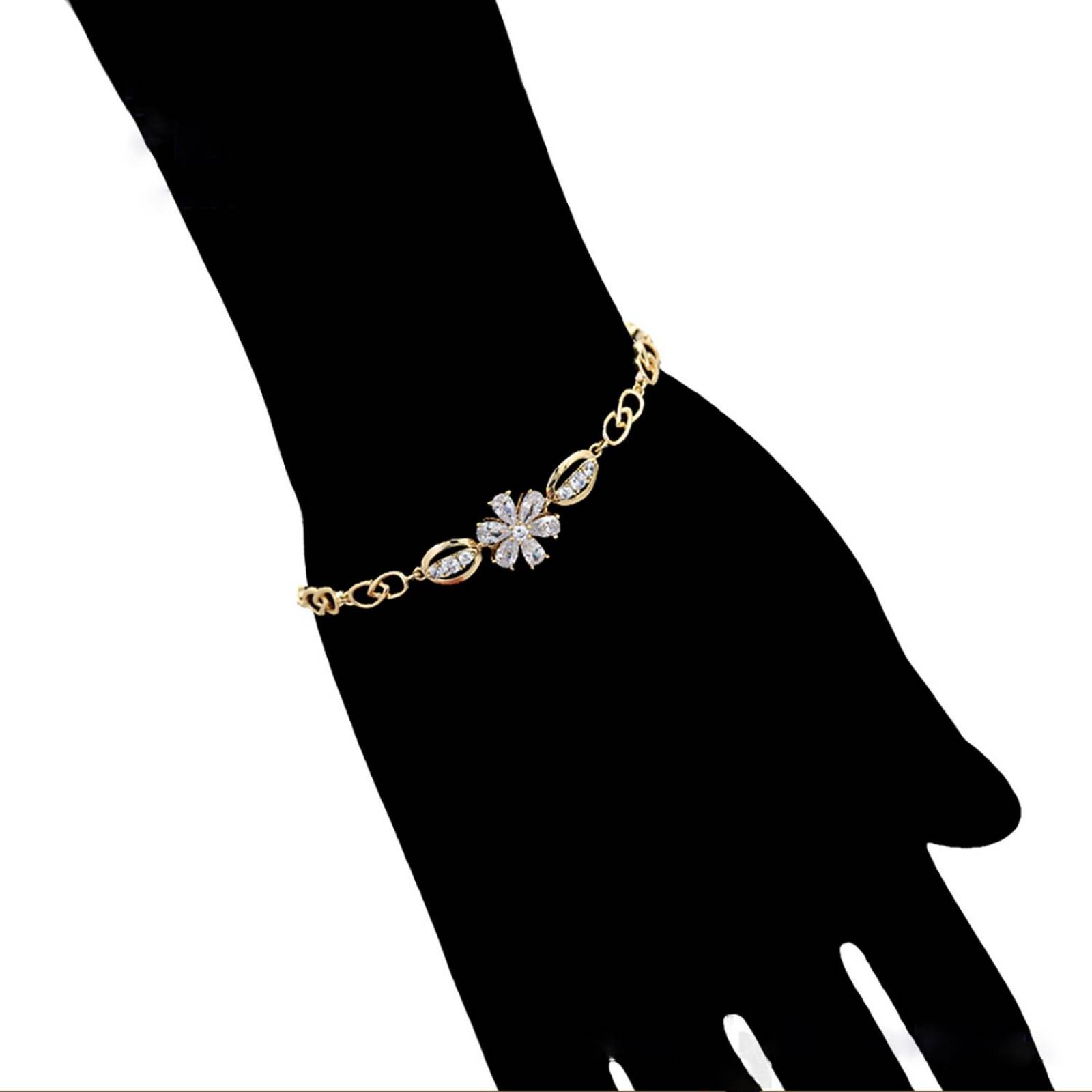 CRISTAL AMOR - Pulsera Esclava Flor Margarita Cristales Para Dama Oro 14K Laminado Dorado