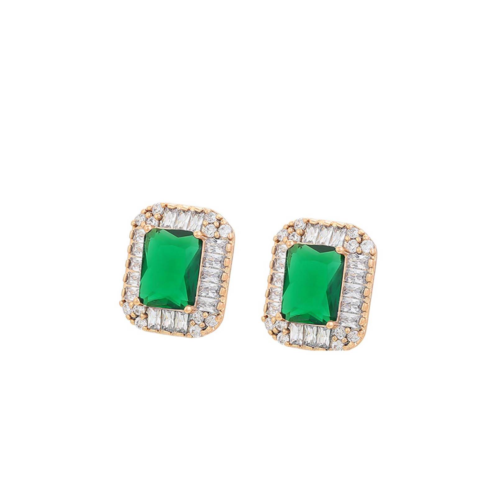 CRISTAL AMOR - Aretes Vintage Dama Con Esmeraldas y Zirconias Diamante Oro 14K Laminado Dorado