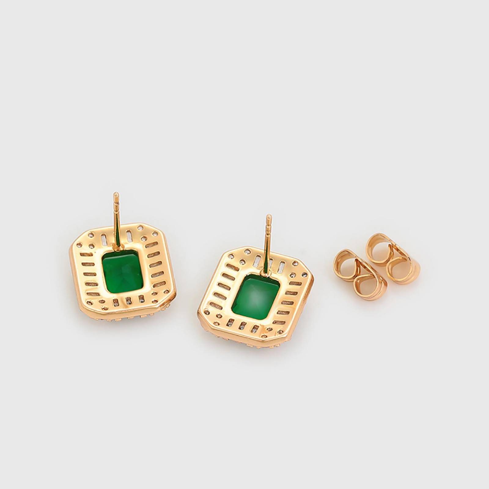 CRISTAL AMOR - Aretes Vintage Dama Con Esmeraldas y Zirconias Diamante Oro 14K Laminado Dorado