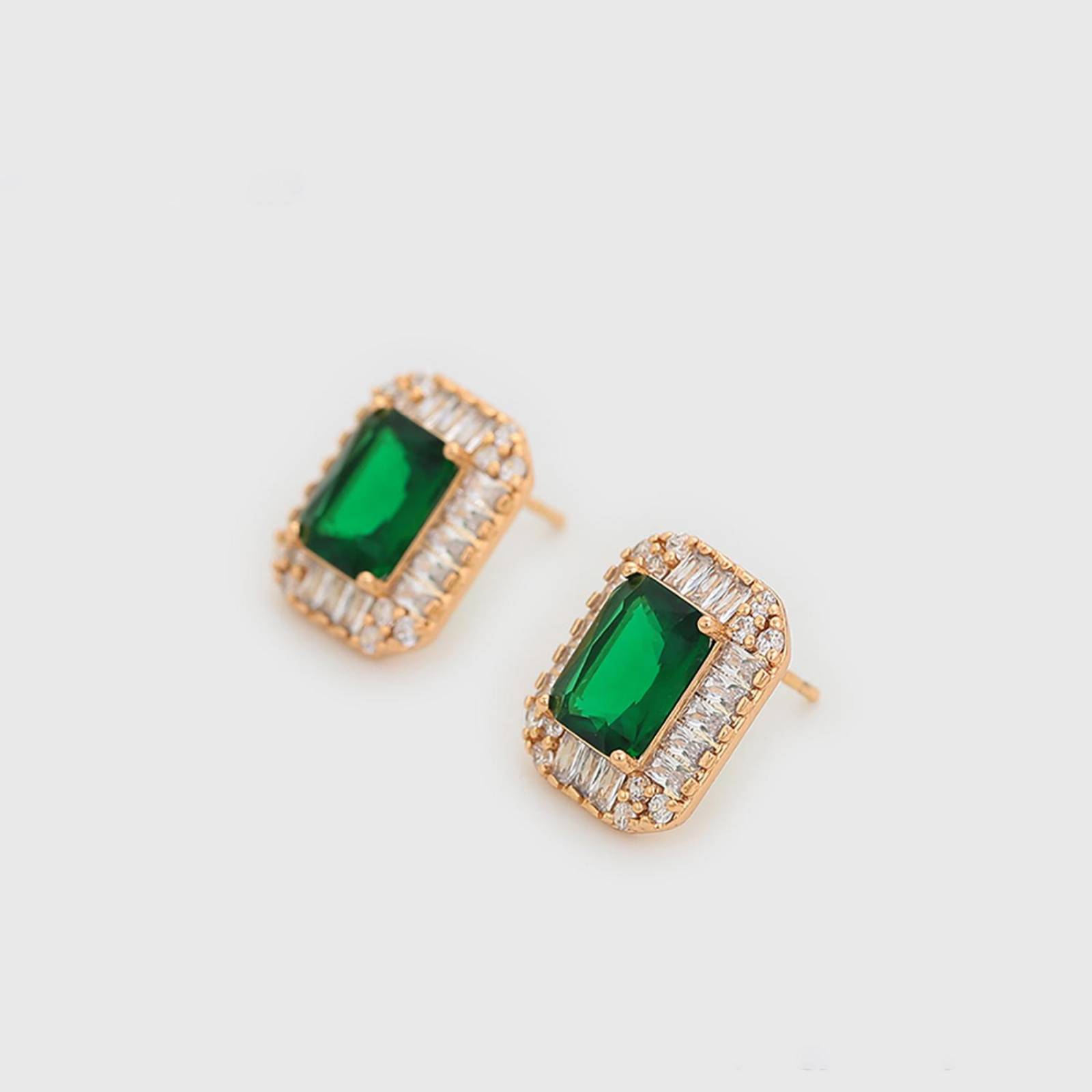 CRISTAL AMOR - Aretes Vintage Dama Con Esmeraldas y Zirconias Diamante Oro 14K Laminado Dorado