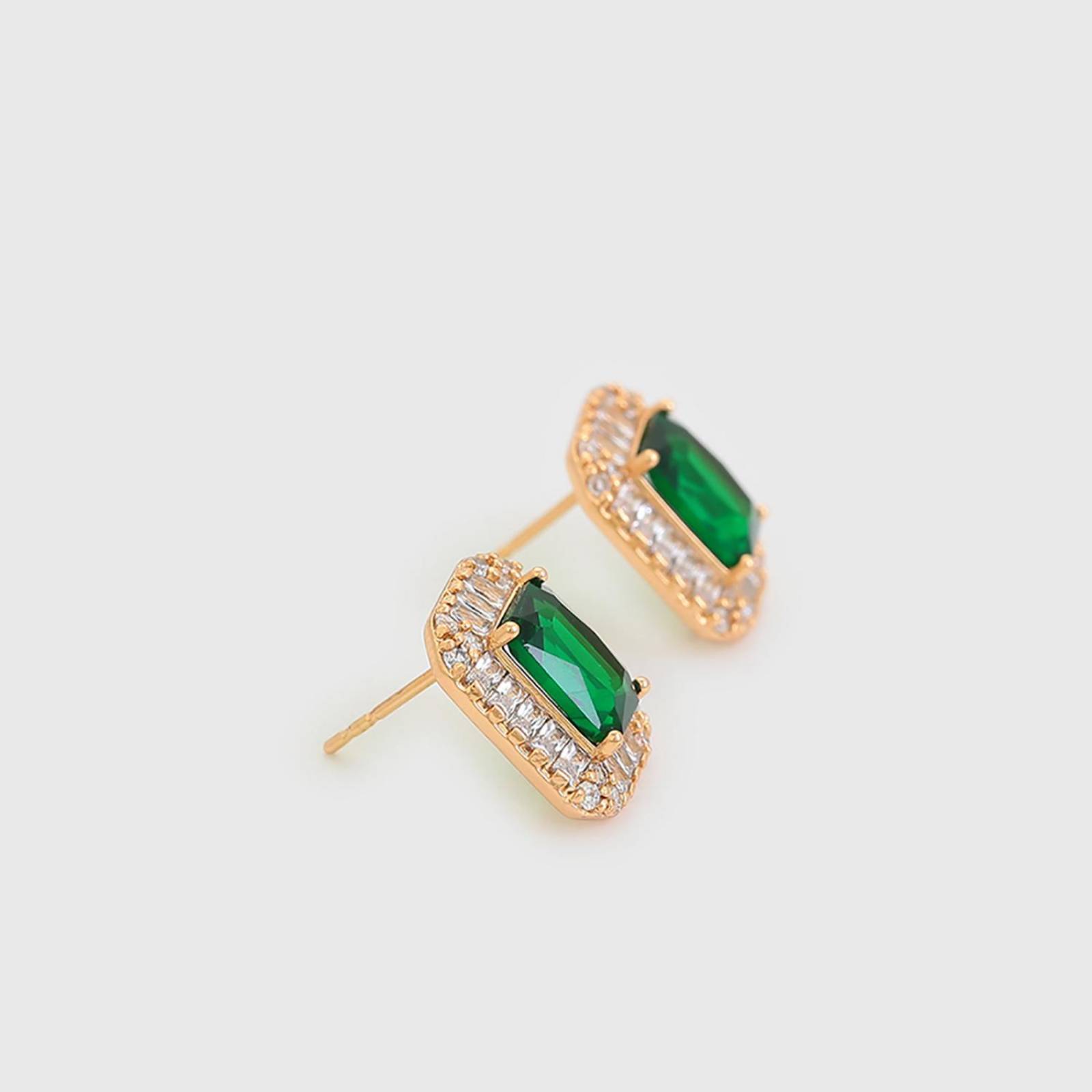 CRISTAL AMOR - Aretes Vintage Dama Con Esmeraldas y Zirconias Diamante Oro 14K Laminado Dorado