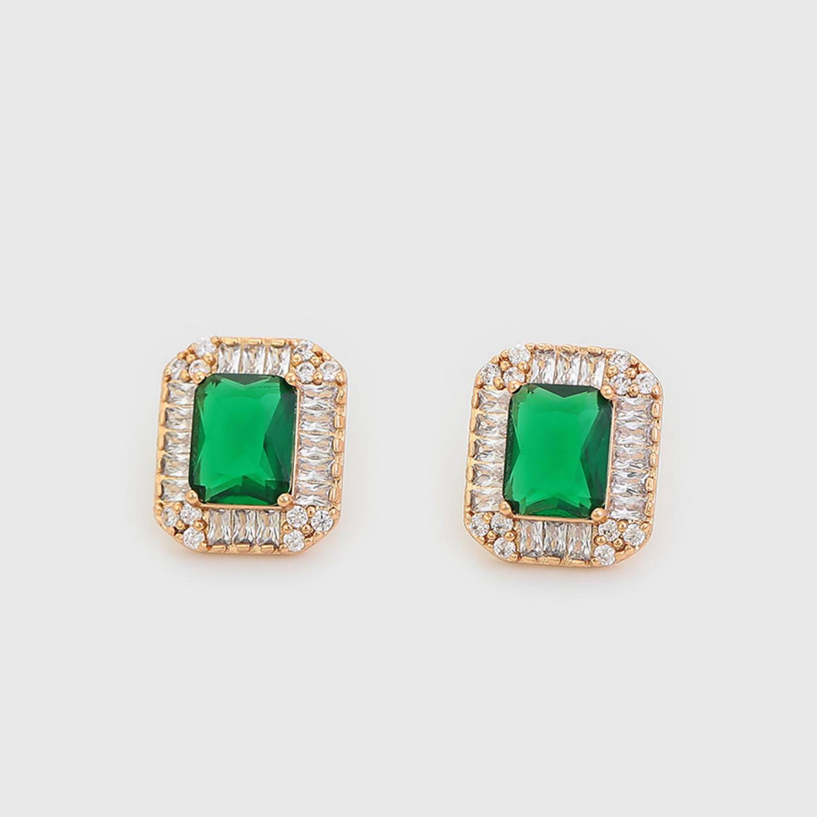 CRISTAL AMOR - Aretes Vintage Dama Con Esmeraldas y Zirconias Diamante Oro 14K Laminado Dorado