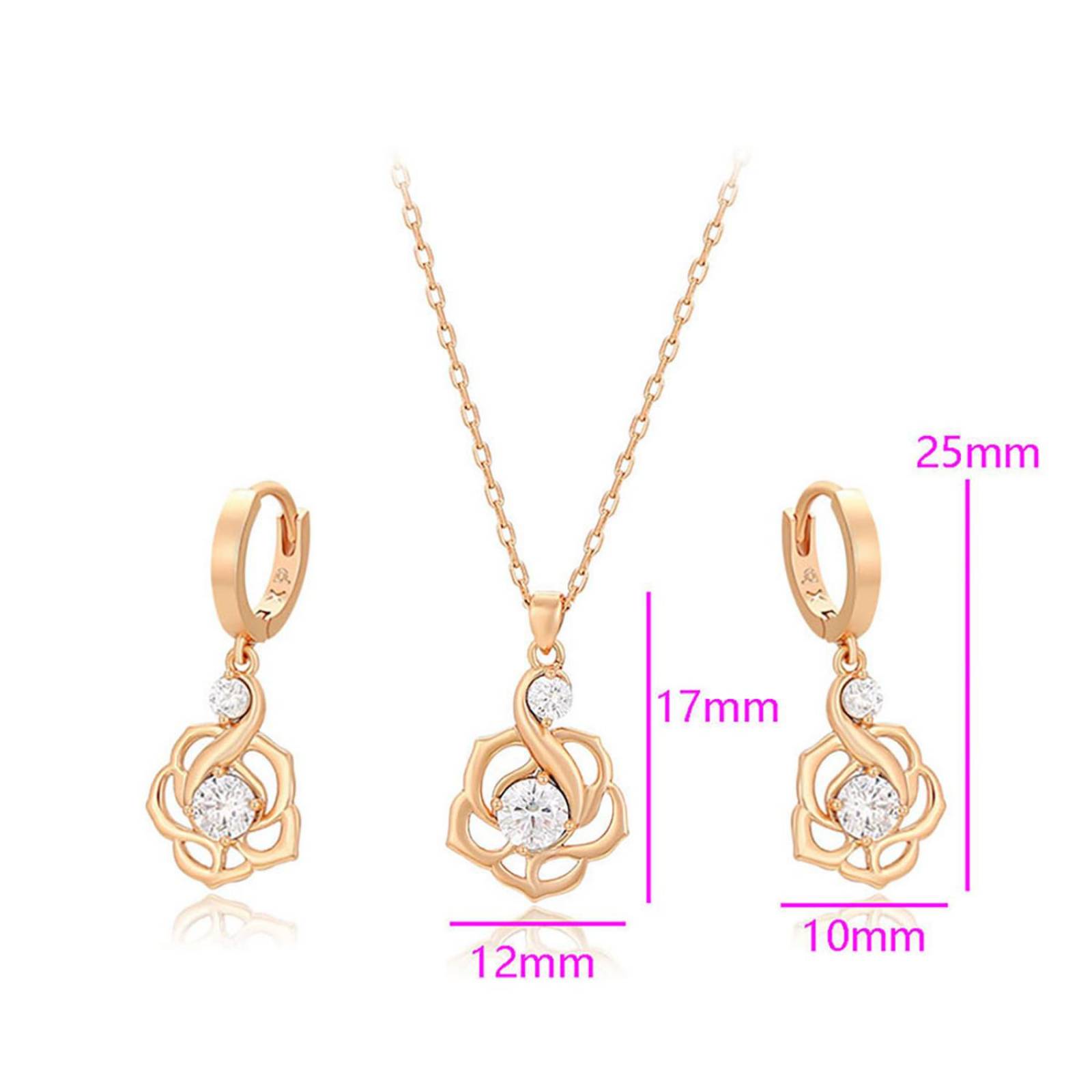 CRISTAL AMOR - Collar y Aretes Para Dama Flor Roseta Cristal Austriaco Oro 18K Laminado Dorado
