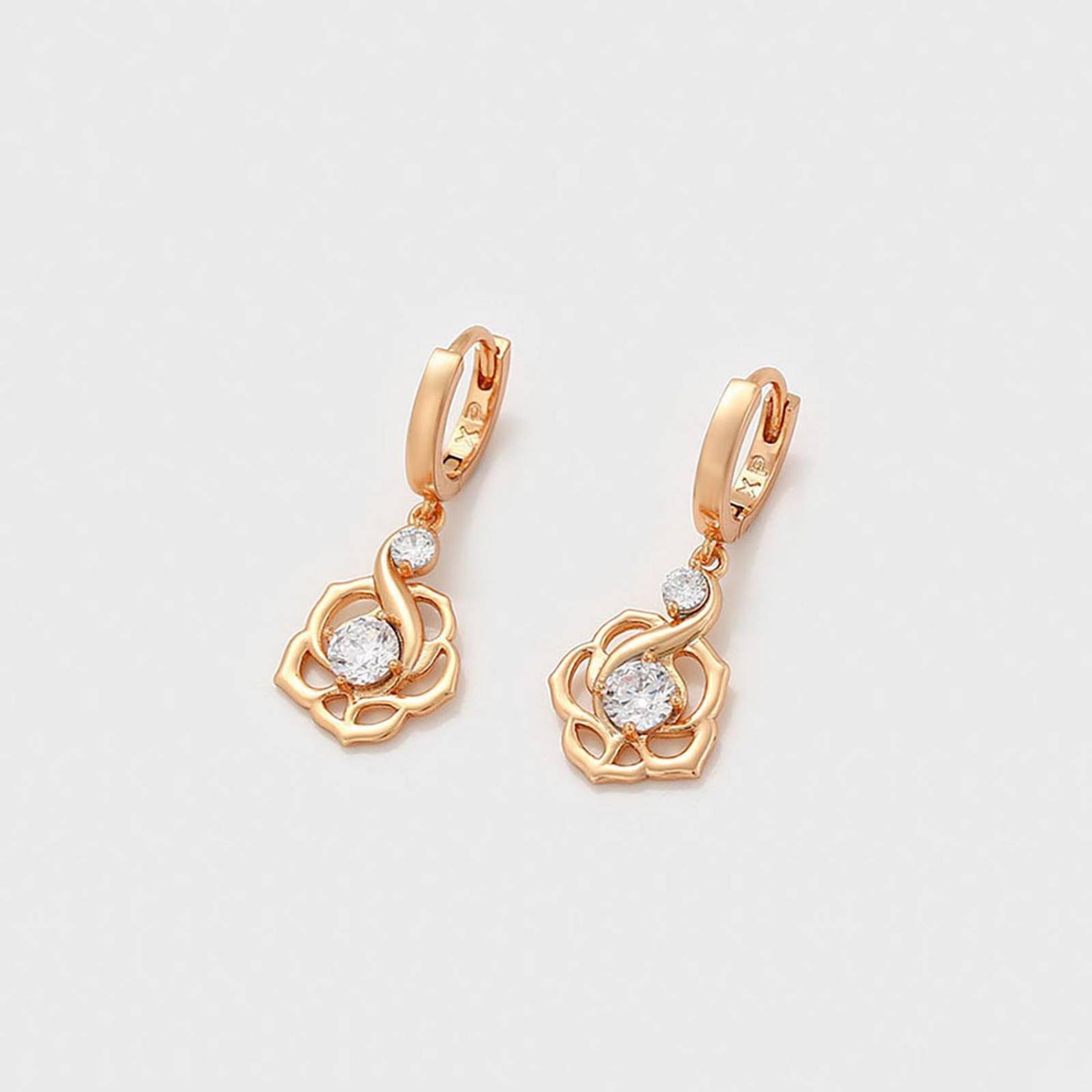 CRISTAL AMOR - Collar y Aretes Para Dama Flor Roseta Cristal Austriaco Oro 18K Laminado Dorado
