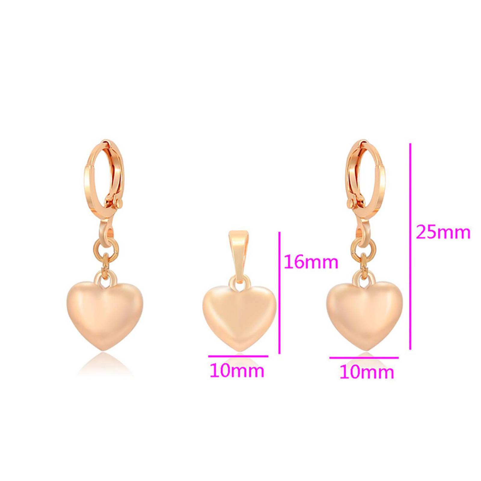 CRISTAL AMOR - Collar y Aretes Colgantes Corazón Regalo Amor Oro 18K Laminado Dorado