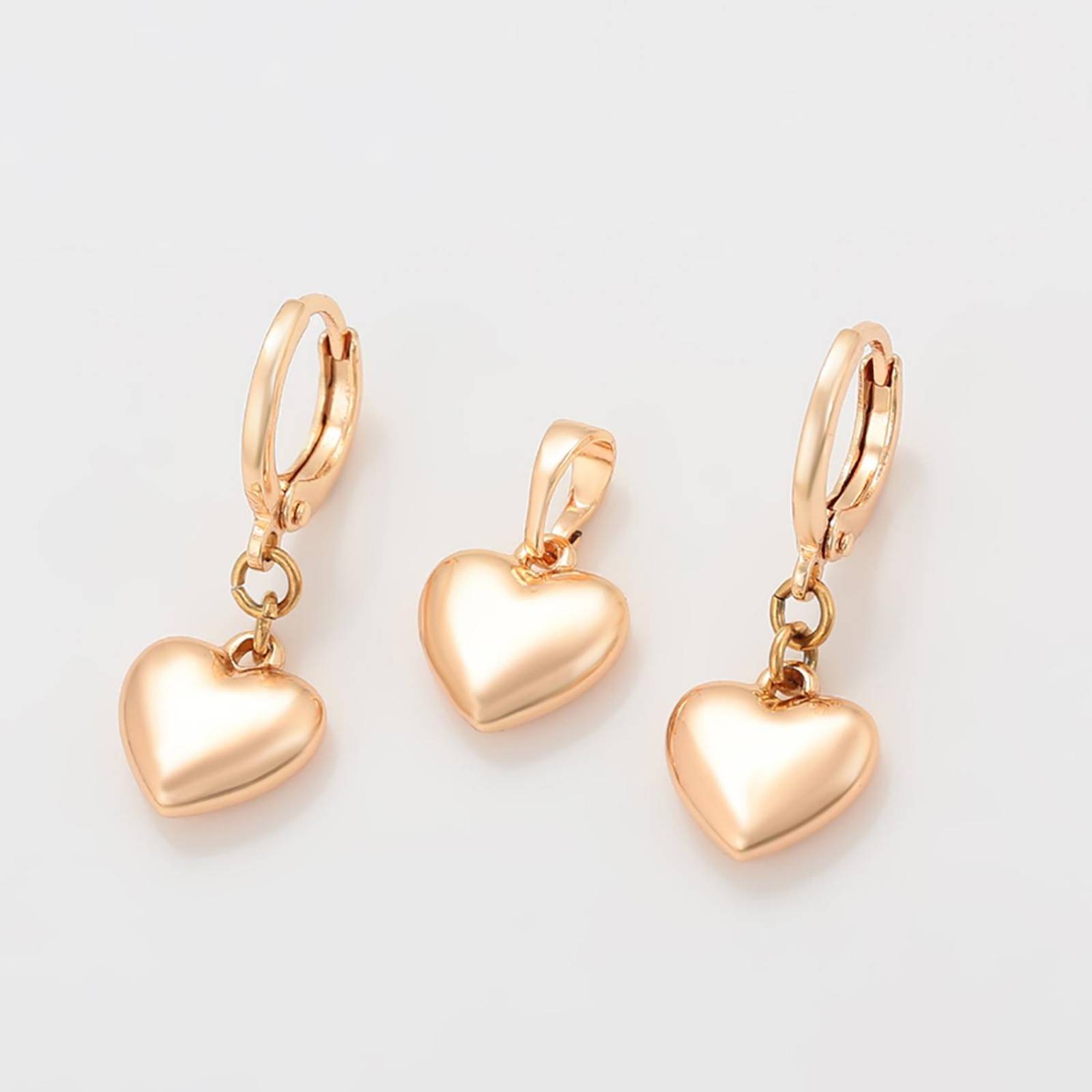 CRISTAL AMOR - Collar y Aretes Colgantes Corazón Regalo Amor Oro 18K Laminado Dorado