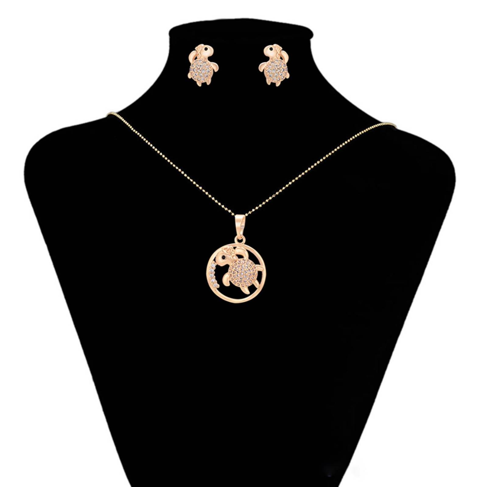 CRISTAL AMOR - Hermoso Collar y Aretes Diseño Tortuga Cristales Austriacos Oro 18K Laminado Dorado