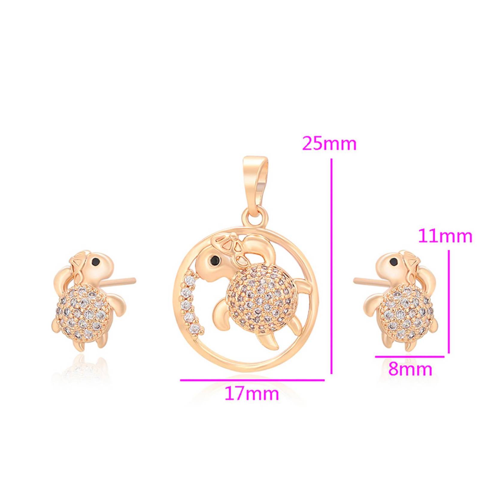 CRISTAL AMOR - Hermoso Collar y Aretes Diseño Tortuga Cristales Austriacos Oro 18K Laminado Dorado