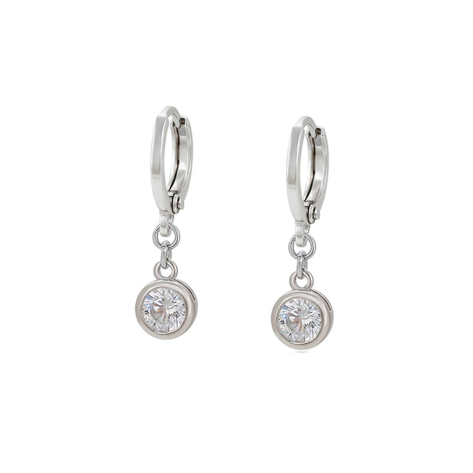 CRISTAL AMOR - Hermosos Aretes Cristal Colgante Para Dama Oro 14K Laminado Blanco