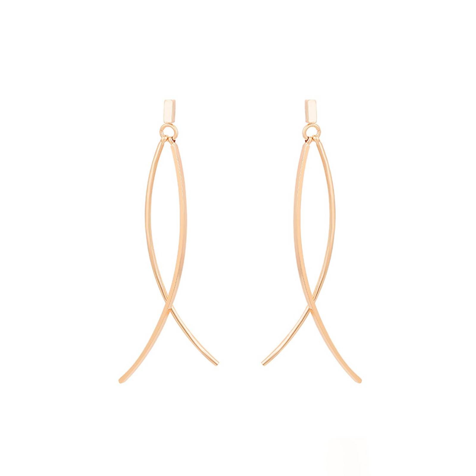 CRISTAL AMOR - Modernos Aretes De Oro Laminado 14K Largos Colgantes Dama Dorado