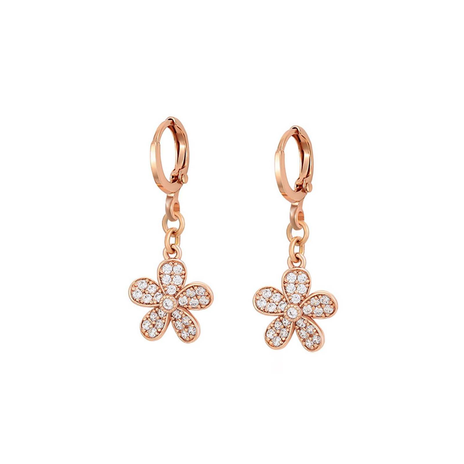 CRISTAL AMOR - Hermosos Aretes Flor Colgante Cristales Austriacos Oro Rosa 14K Laminado 