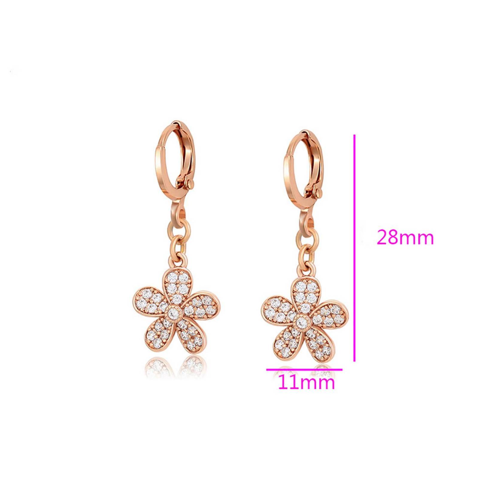 CRISTAL AMOR - Hermosos Aretes Flor Colgante Cristales Austriacos Oro Rosa 14K Laminado