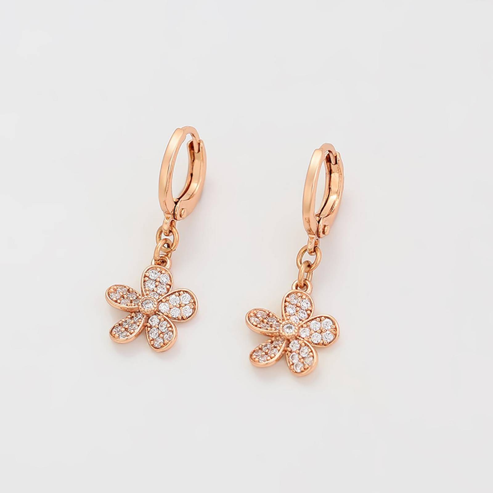 CRISTAL AMOR - Hermosos Aretes Flor Colgante Cristales Austriacos Oro Rosa 14K Laminado