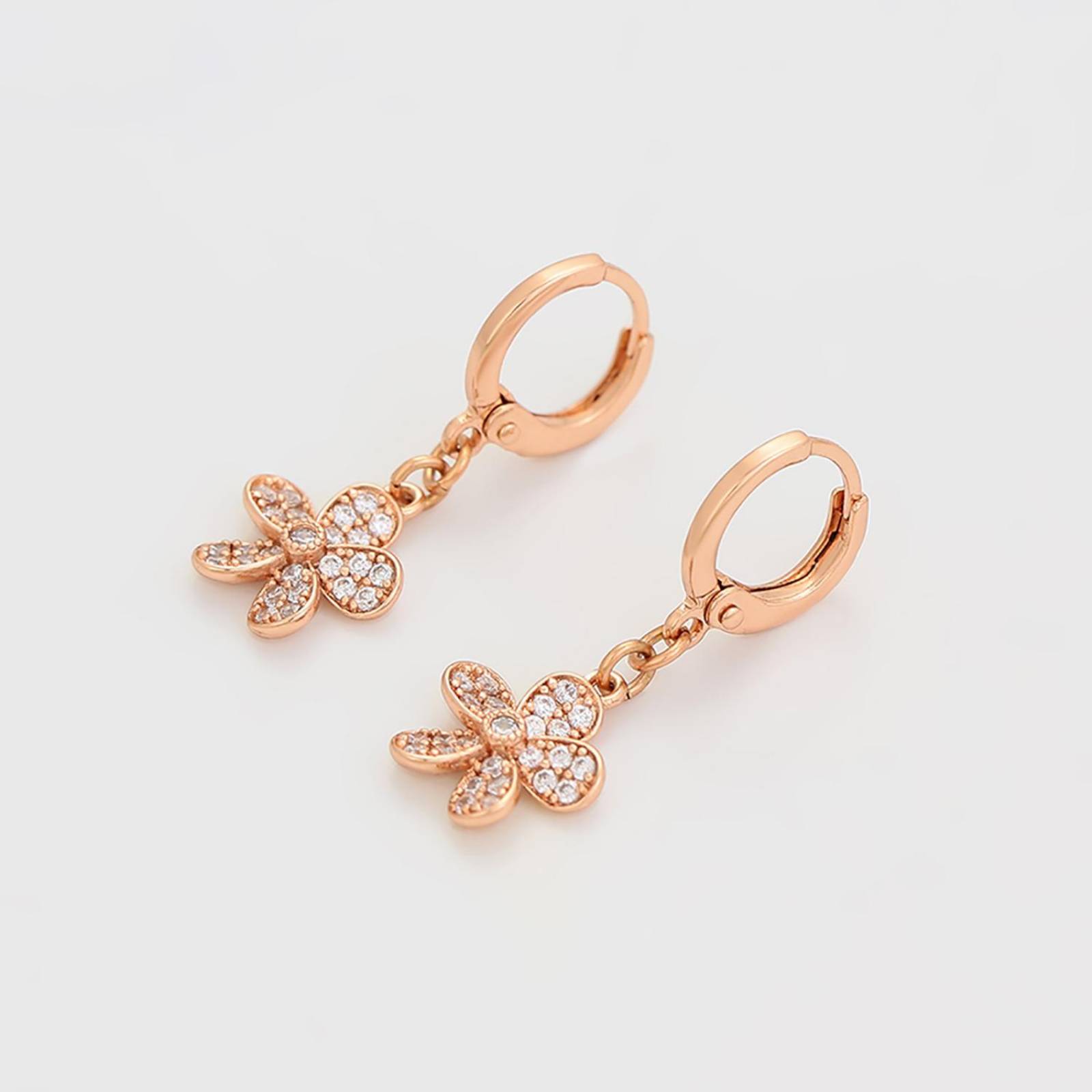 CRISTAL AMOR - Hermosos Aretes Flor Colgante Cristales Austriacos Oro Rosa 14K Laminado